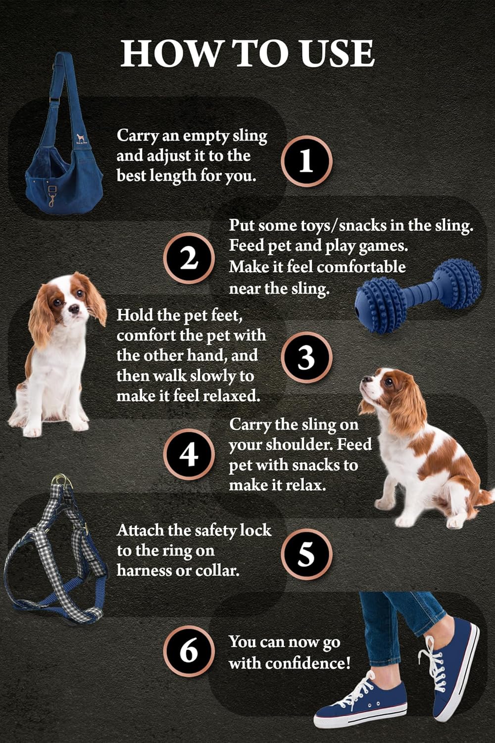Detalle 2 de NOAH & PAW Dog Sling Carrier for Small Dogs (3-10lb): Denim Travel Sling with Dual Safety, Machine Washable