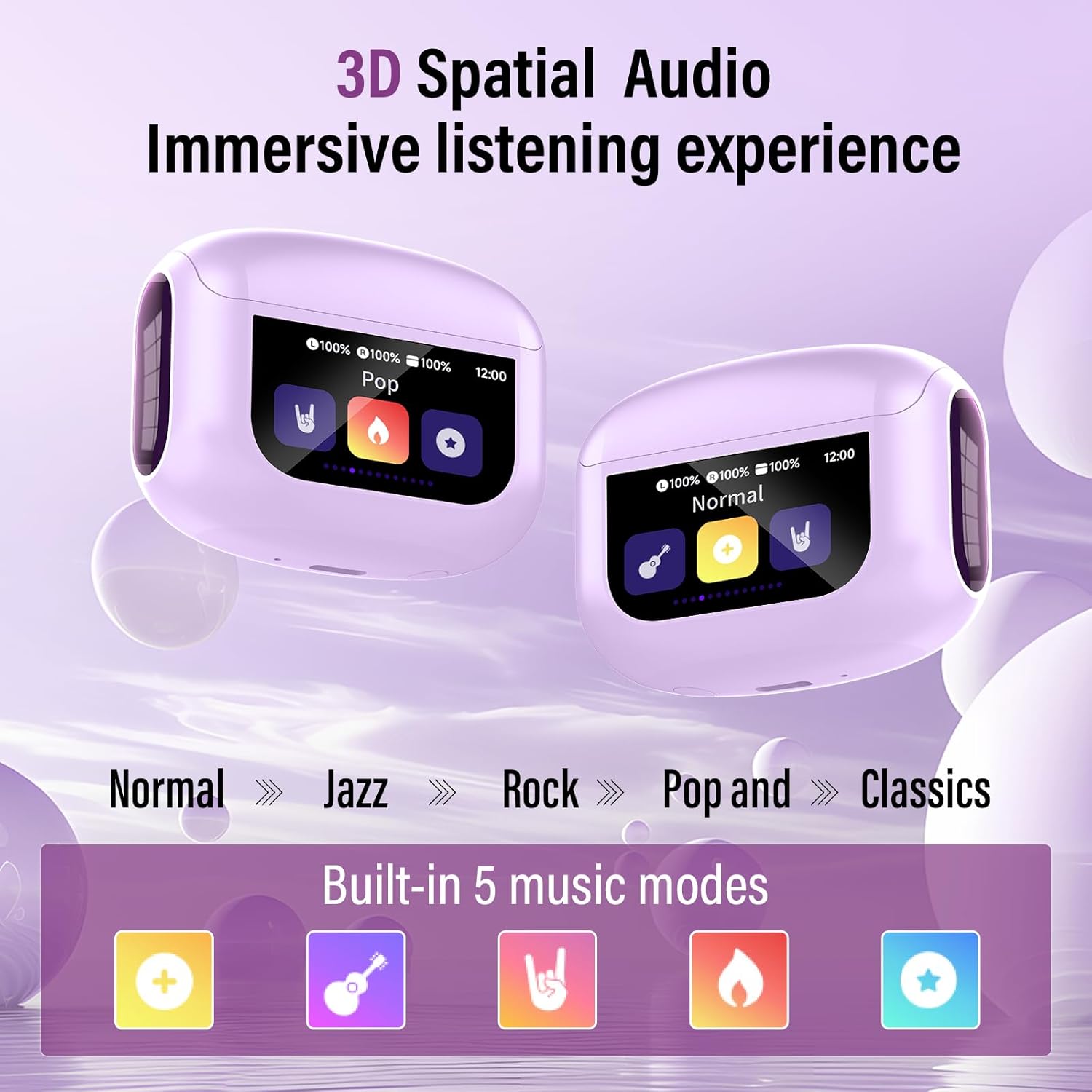 Thumbnail 5 de Touchscreen Bluetooth In-Ear-Kopfhörer mit ANC+ENC, 48 Std. Bass & IP7, Bluetooth 5.4 (USB‑C) – Lila