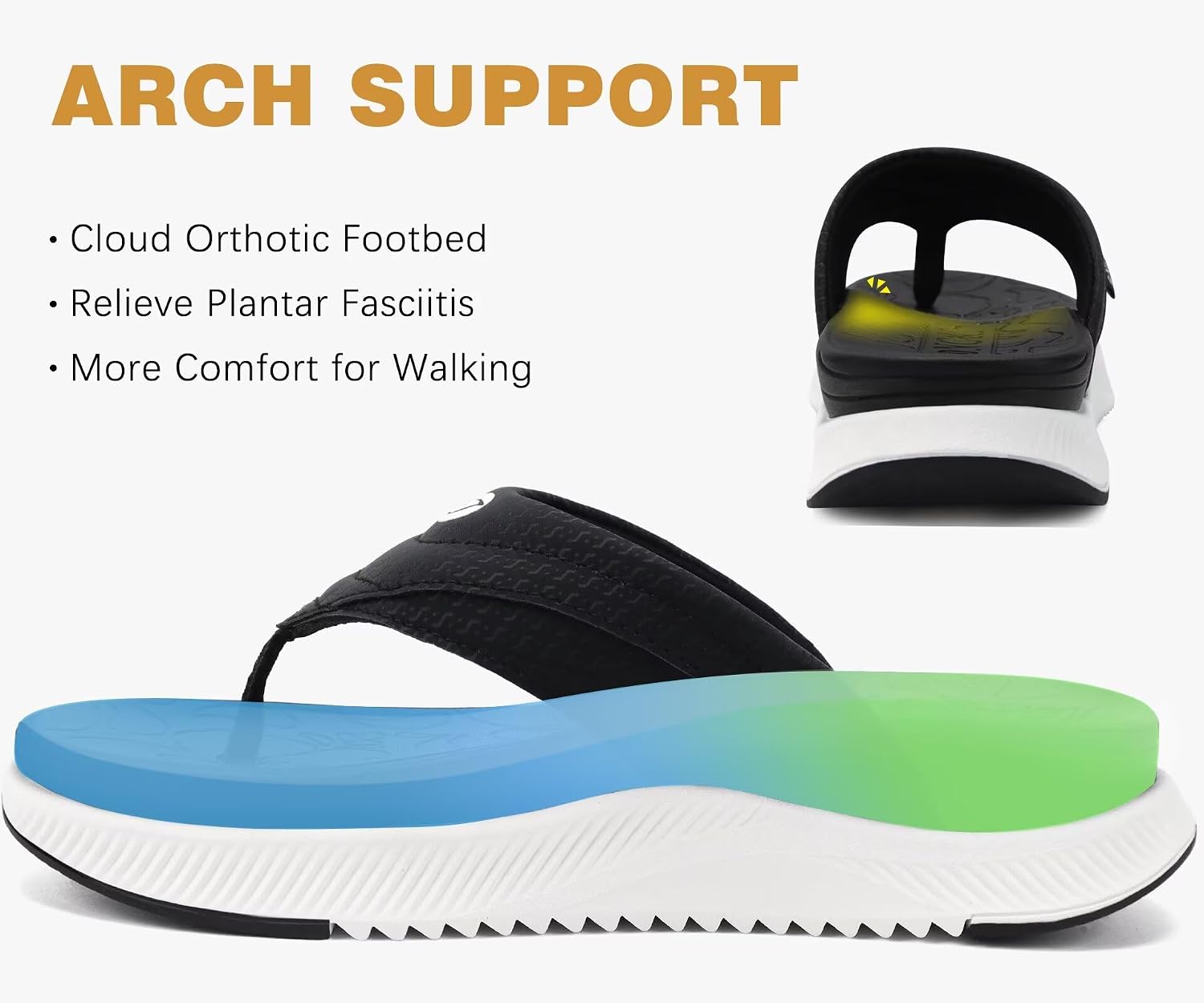 Detalle 2 de ONCAI Women's Orthotic Flip Flops with Arch Support 1.2in