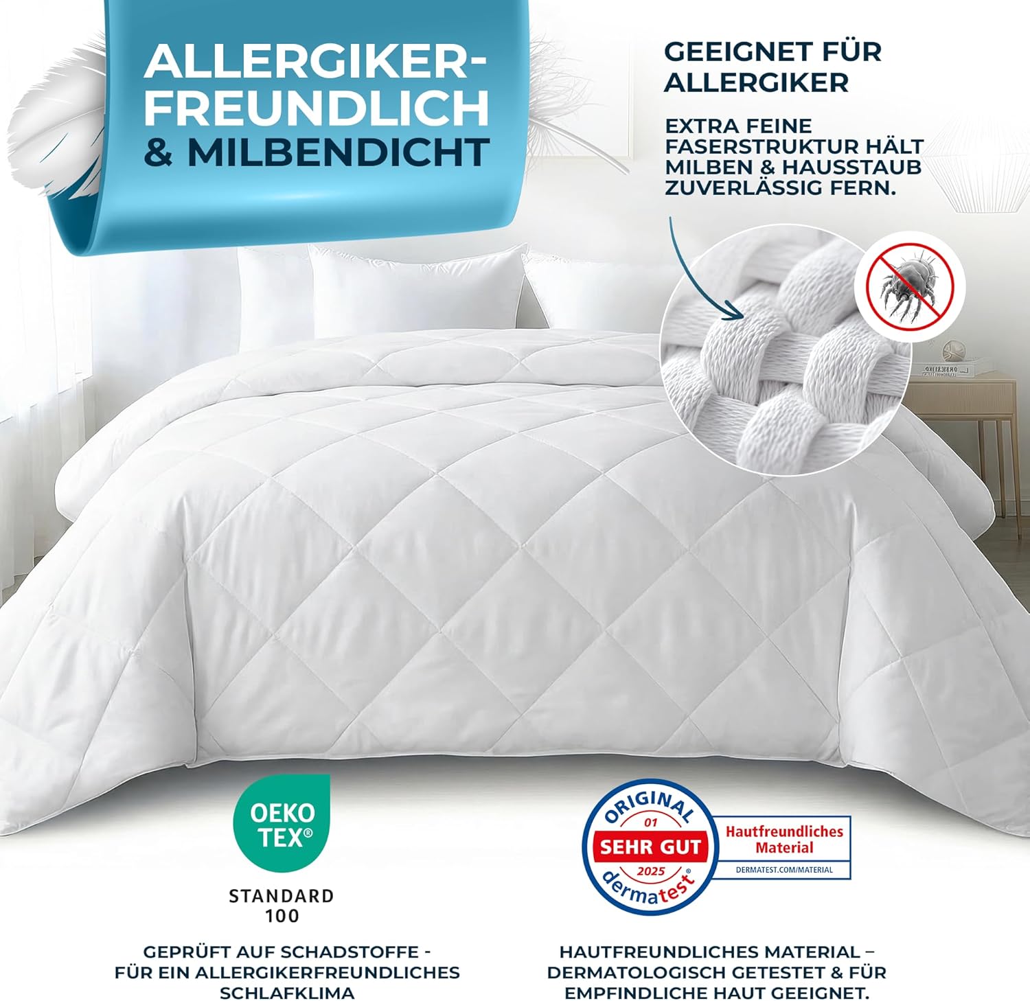 Detalle de Glückstoff Sommerdecke 135x200cm – Leichte, kühlende Decke mit 100% Öko-Tex Füllung