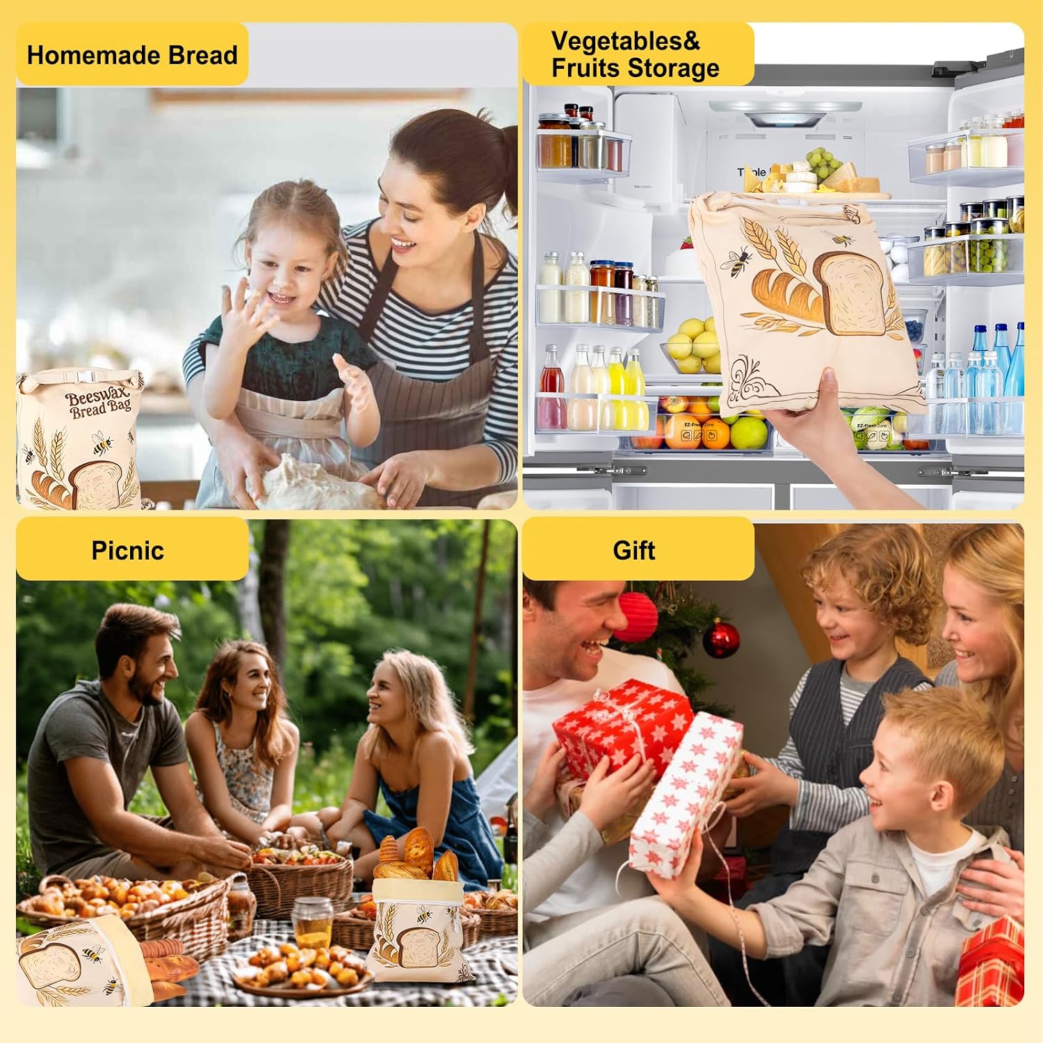 Thumbnail 6 de Nedsewor 2 Pack Beeswax Bread Bags 17x13in
