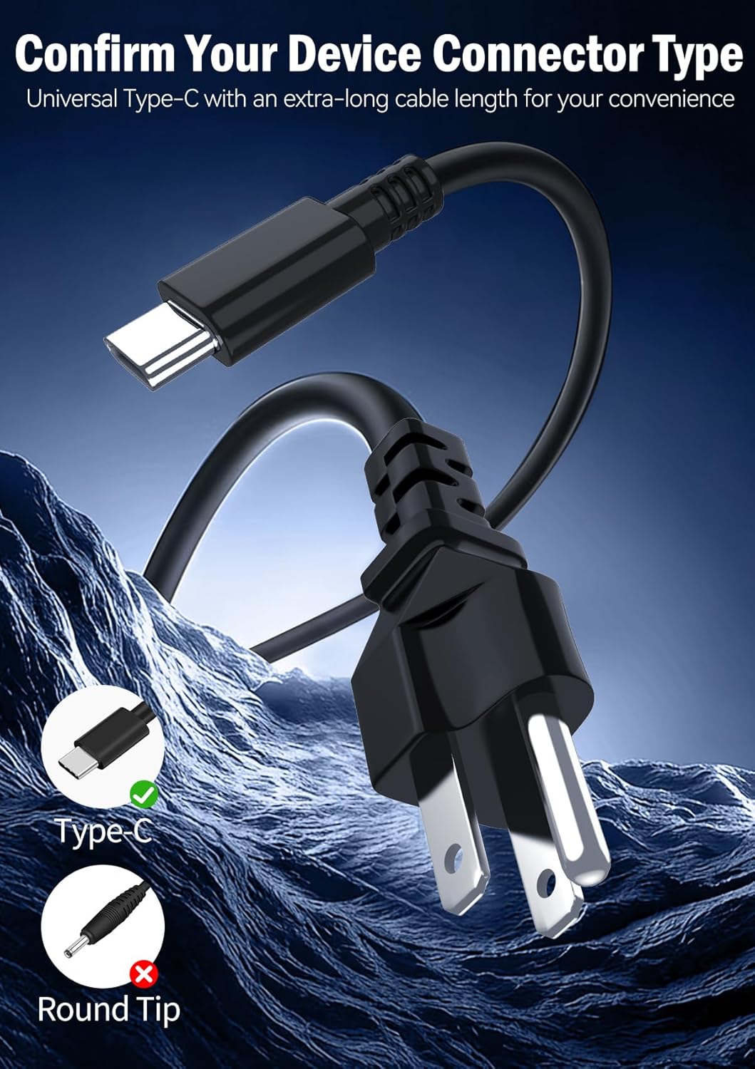 Detalle de Universal 65W USB-C Laptop Charger (USB-C PD 3.0) – Replacement AC Power Adapter for many ThinkPad, HP, Dell, Lenovo and more