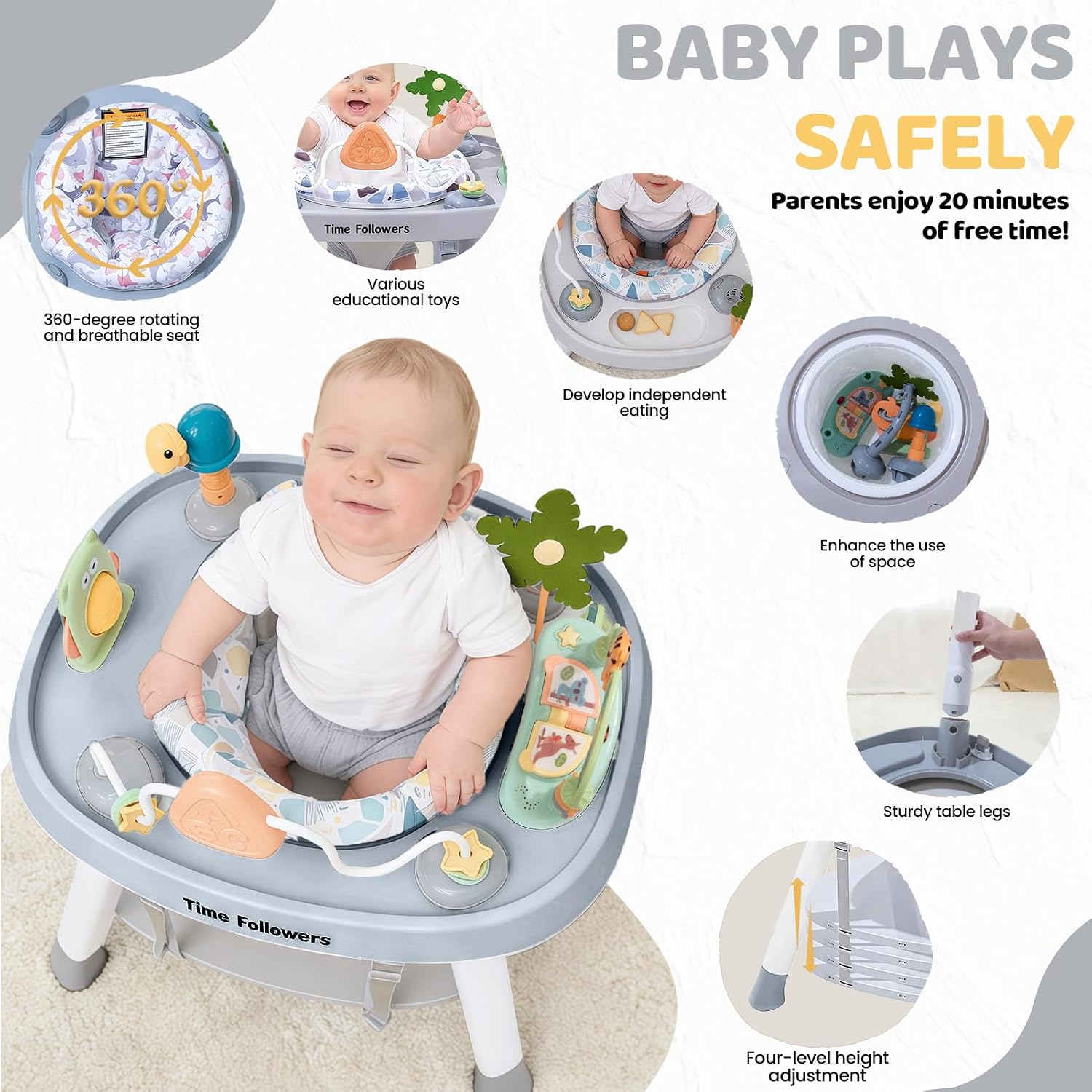 Thumbnail 6 de Time Followers 6-in-1 Baby Activity Center (4-Stage Montessori-Inspired) in Grey
