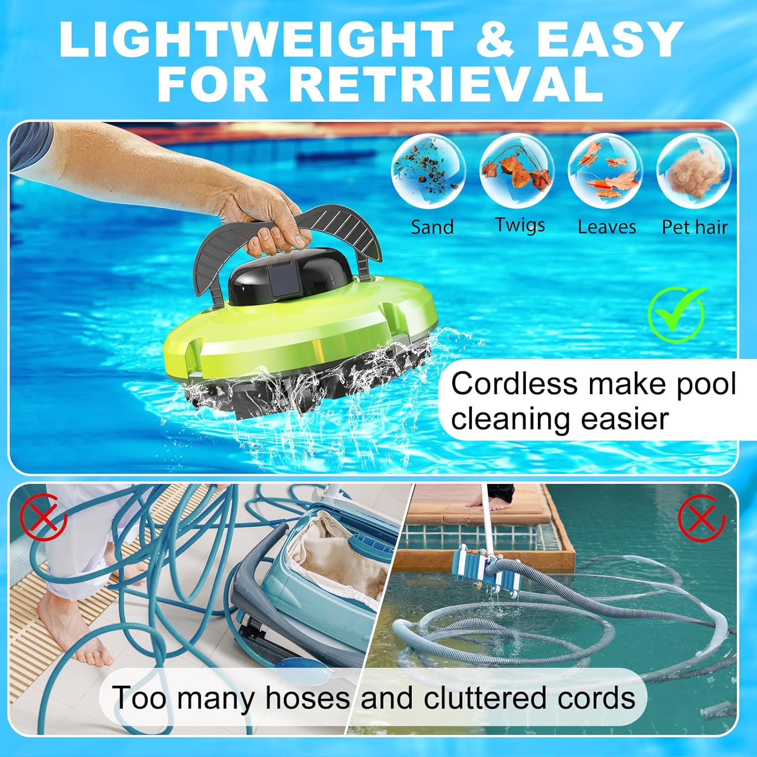 Thumbnail 2 de Baopilong Aufrüstung Kabelloser Roboterpoolsauger für obenliegende Pools – 120 Minuten Laufzeit, automatische Parkfunktion