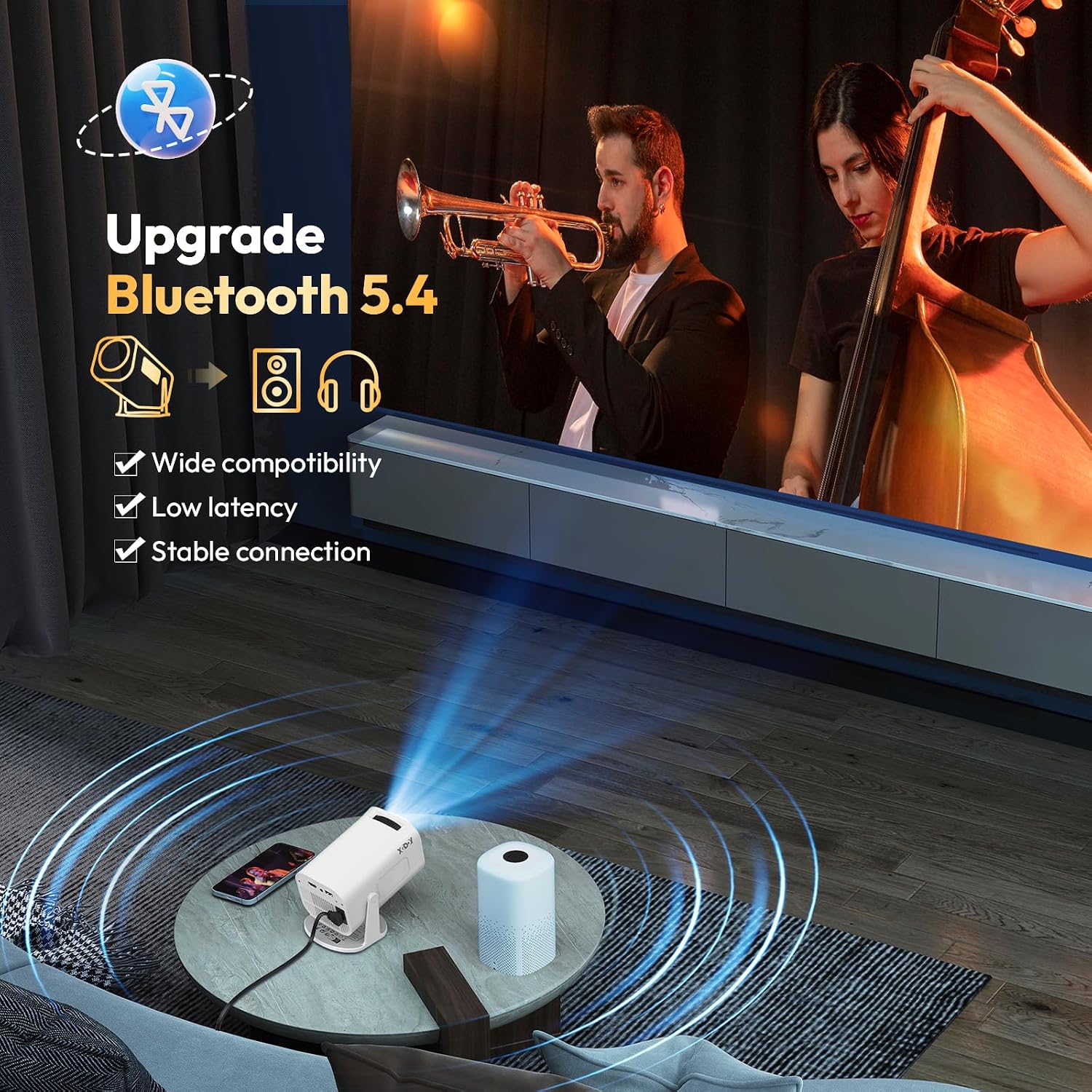 Thumbnail 5 de XGODY Mini Projector Pro 2026: 12000 Lumen Android 11, Native 720P, 4K/1080P Support, WiFi 6, Auto Keystone, 0.9:1 Short-Throw