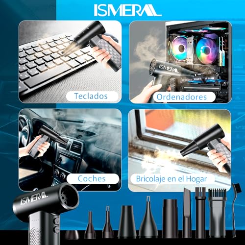 Detalle de ISMERAL Soplador de Aire Potente 150000 RPM – Pack completo (6000 mAh, 9 boquillas)