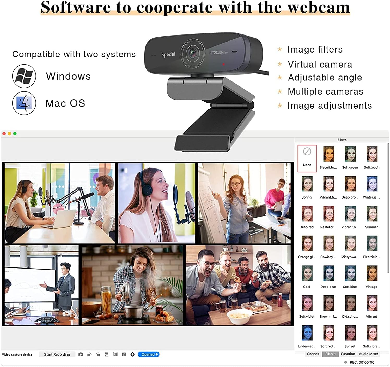 Thumbnail 6 de Spedal HD 1080P 60fps-webcam met autofocus en dubbele microfoons