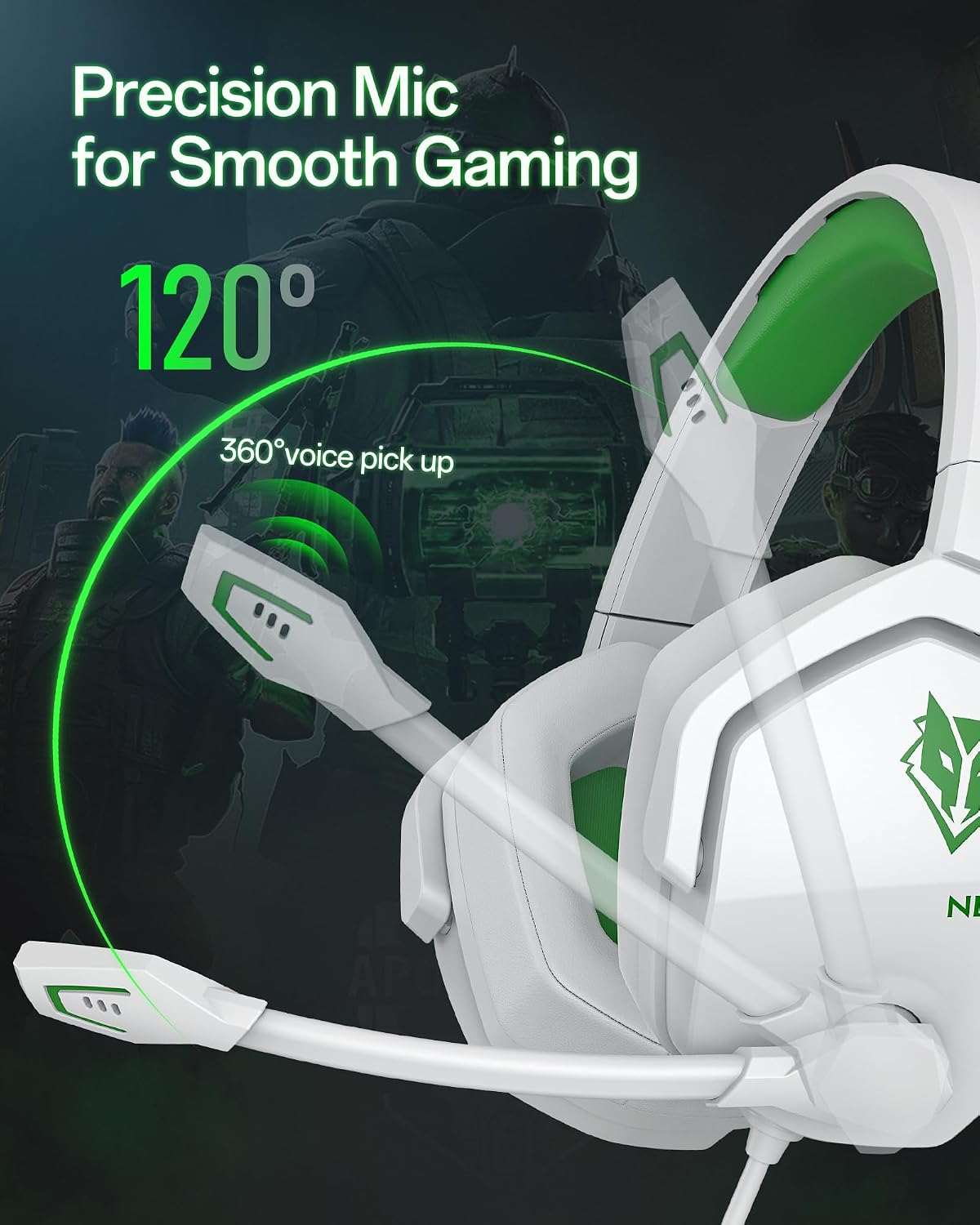 Thumbnail 3 de NUBWO N16 Gaming-Headset (Mikrofon mit Geräuschunterdrückung) – Stereo-Sound für PS5/PS4, Xbox One, Switch, PC & Laptop – Weiß/Grün