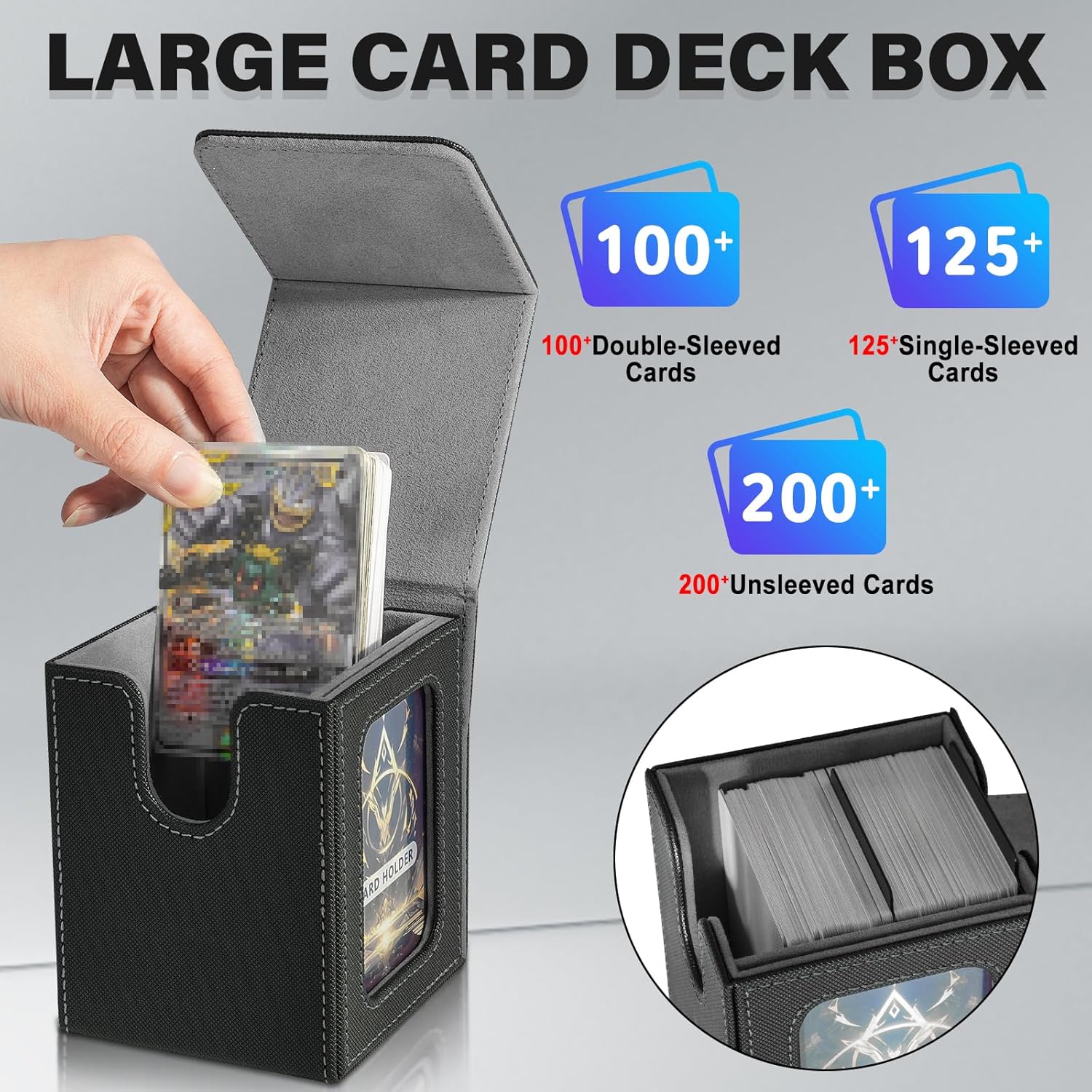 Detalle de Magic Deck Box mit MTG Commander Display – Magnetische Aufbewahrung für 100+ Karten (Schwarz/Grau)