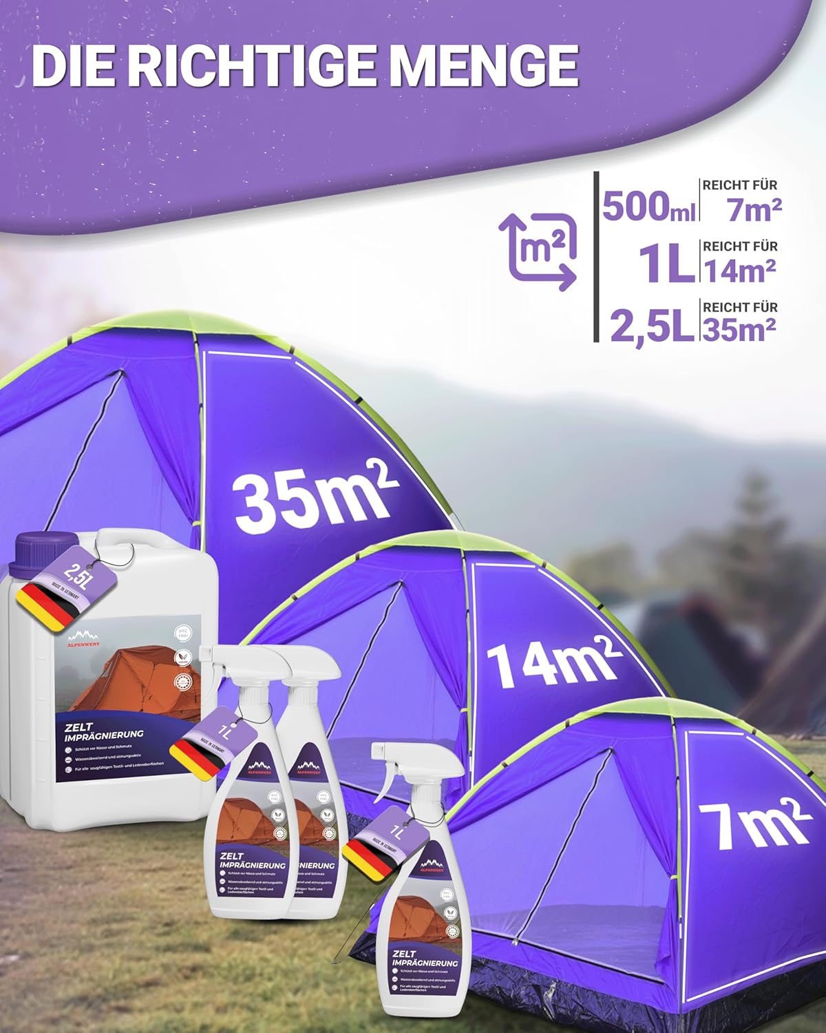 Thumbnail 2 de Alpenwert Zelt & Pavillon Imprägnierspray LANGZEIT-ABPERL-Schutz – langanhaltender Wasserschutz Made in Germany