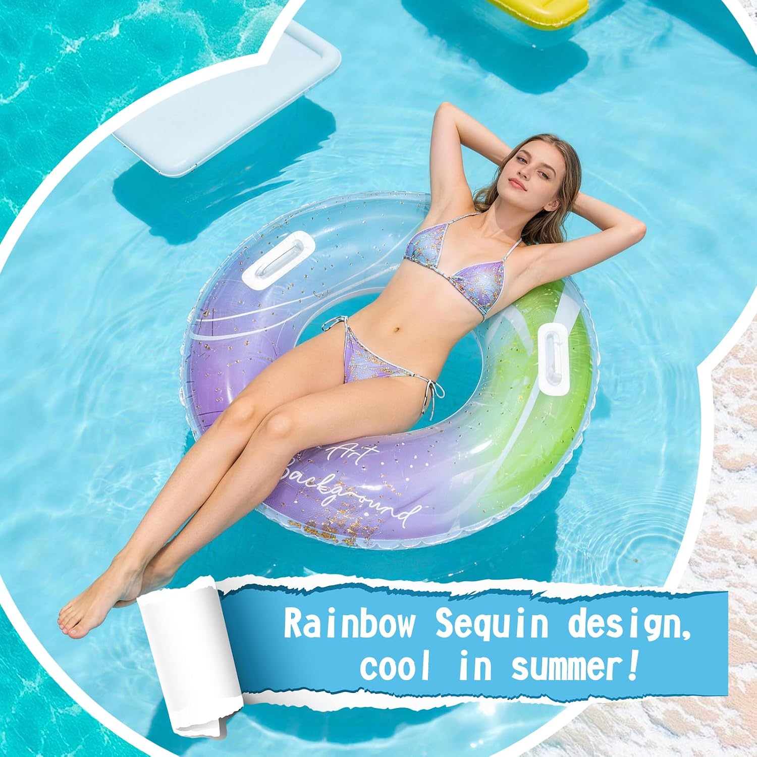 Detalle 2 de Qoosea Adults' Inflatable Rainbow Sequin Swimming Ring