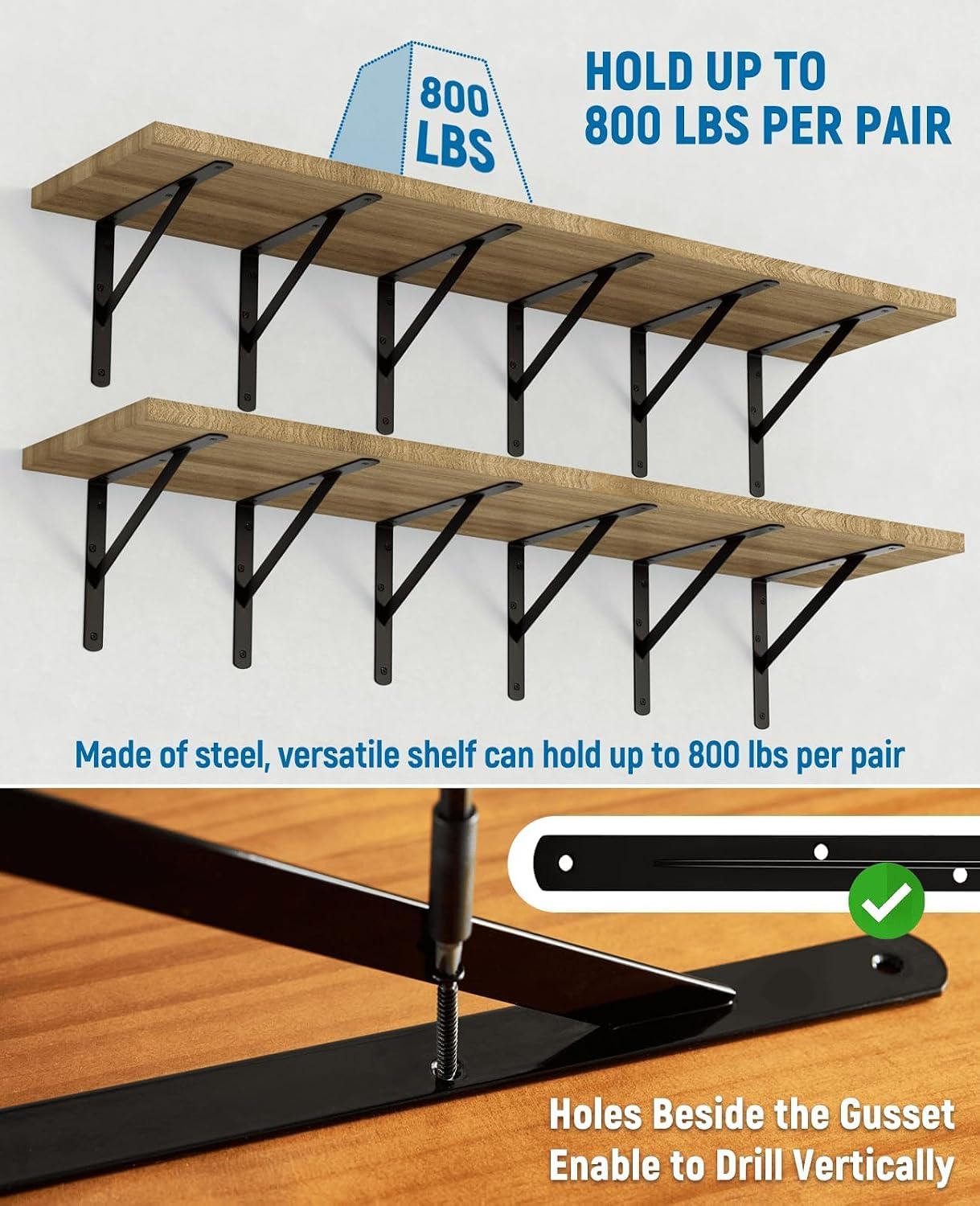Detalle 1 de LEOPO SJ 14-Inch Metal Shelf Brackets, Black Powder-Coated, 8-Pack