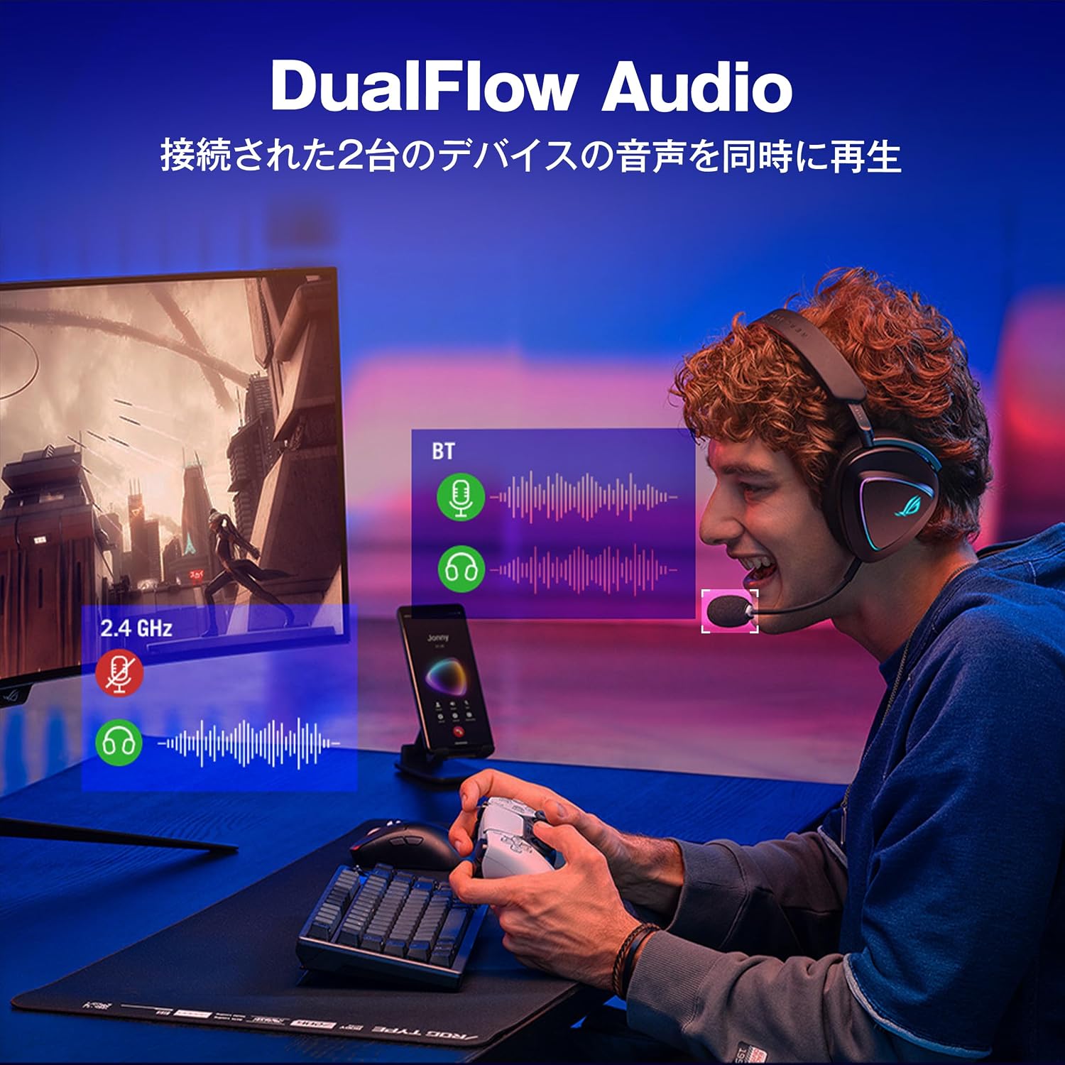 Detalle de ASUS ROG DELTA II ワイヤレスゲーミングヘッドセット、3モード接続・最大110時間・318g