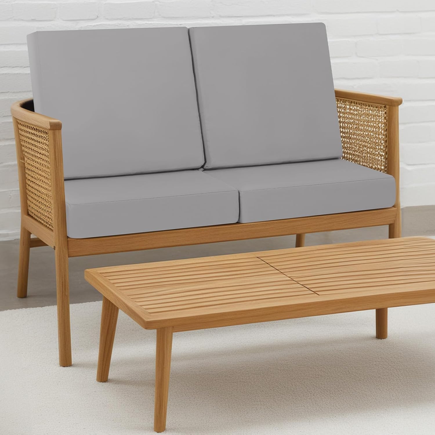 Thumbnail 4 de Primepatio Primepatio outdoor chair seat cushions set of 2 (7cm thick, 45 x 45cm) – grey waterproof rattan-style patio pads with ties