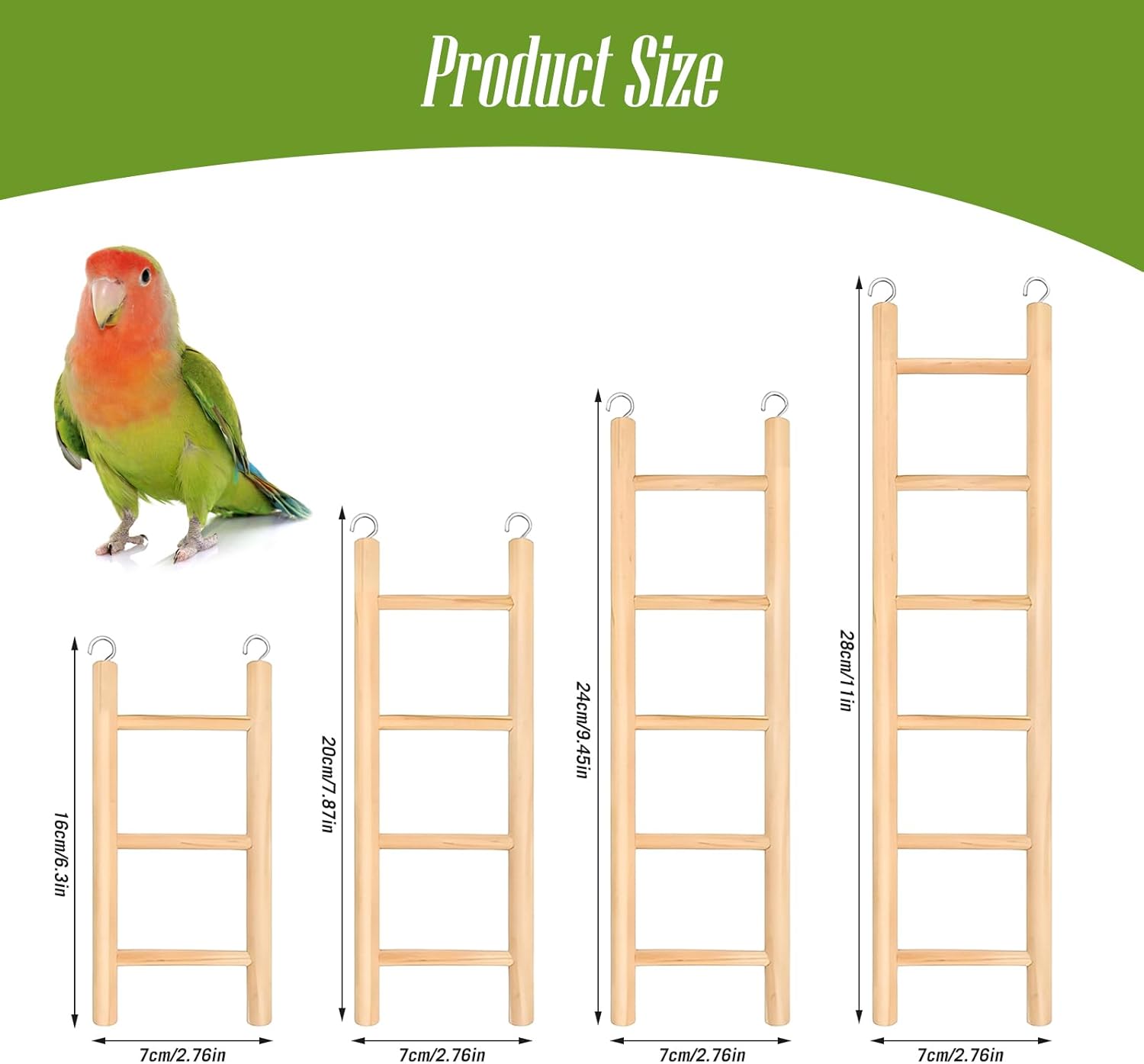 Detalle 2 de 4 Pack Bird Cage Ladder with Hanging Wooden Design – 3–6 Step Climbers for Parakeets, Parrots & More