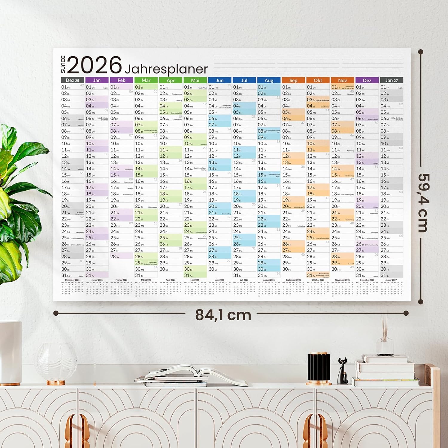Detalle 2 de SUNEE Wandkalender 2026 A1 14 Monate 📅