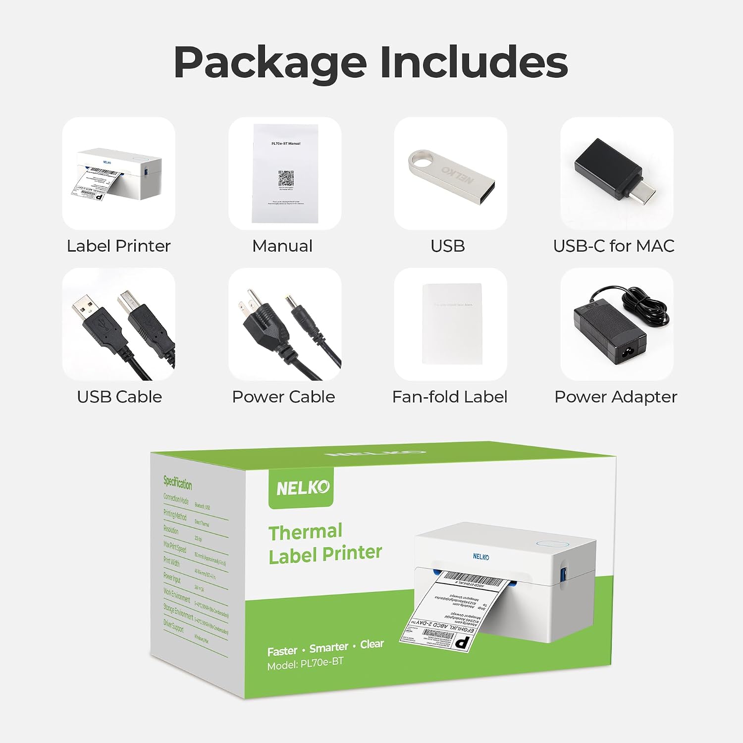 Detalle de Nelko PL70E-BT Thermal Shipping Label Printer, Bluetooth, 4 x 6, 203 DPI