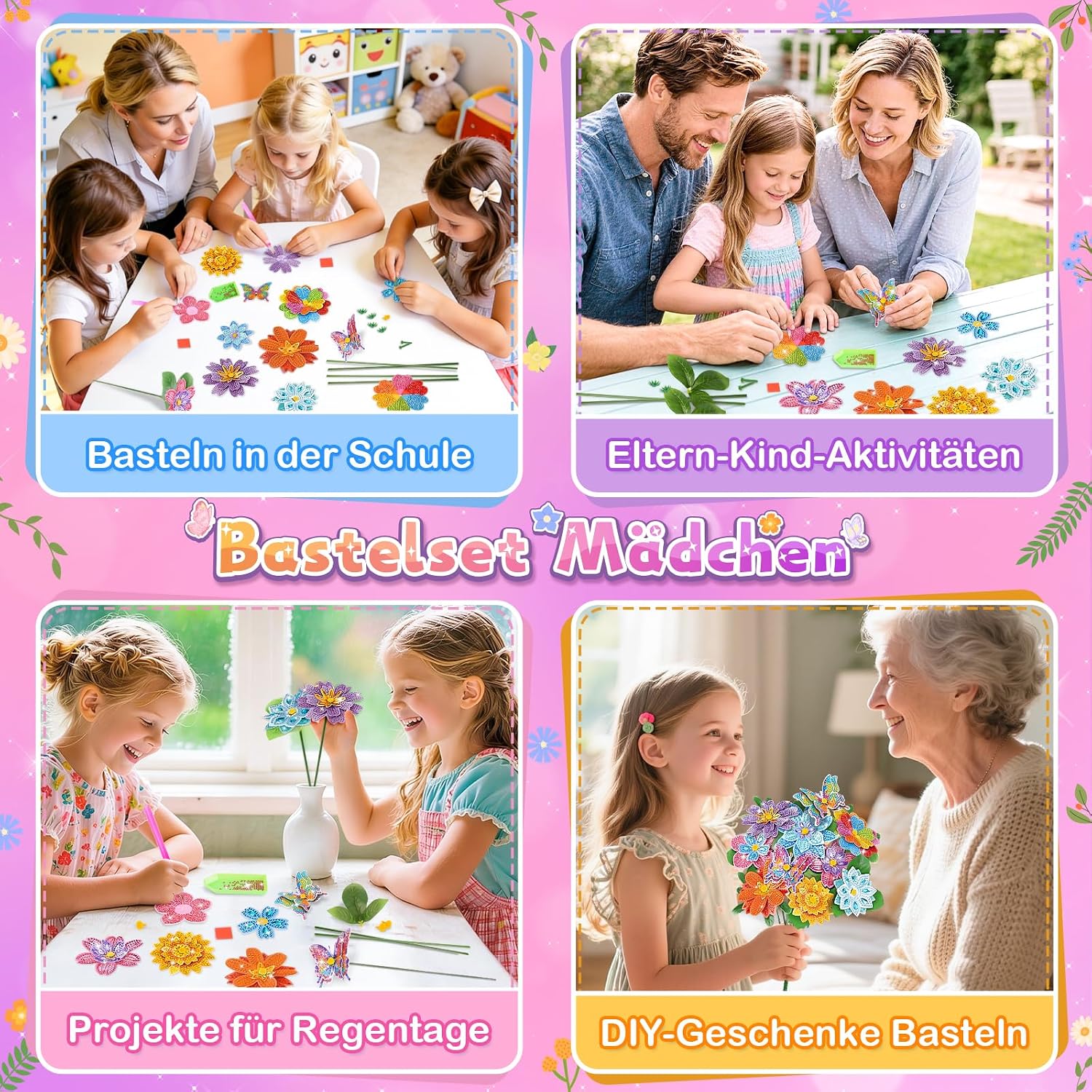 Thumbnail 2 de Diamond Painting Bastelset für Kinder ab 5–12 Jahren – Blumenstrauß DIY zum Verschenken