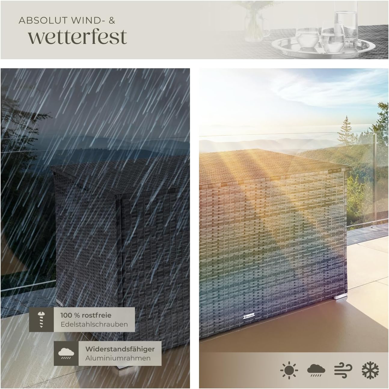 Thumbnail 4 de tectake Aluminium-Polyrattan Aufbewahrungsbox 750L – wetterfest, rostfrei, mit Deckel und Gasdruckfedern