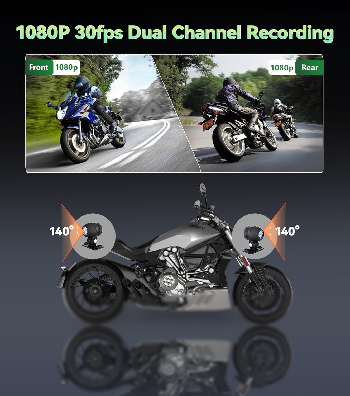 Thumbnail 6 de Aoocci C6 PRO Motorcycle Dash Cam: Front & Rear 1080P Dual Recording with CarPlay, GPS, and IP67