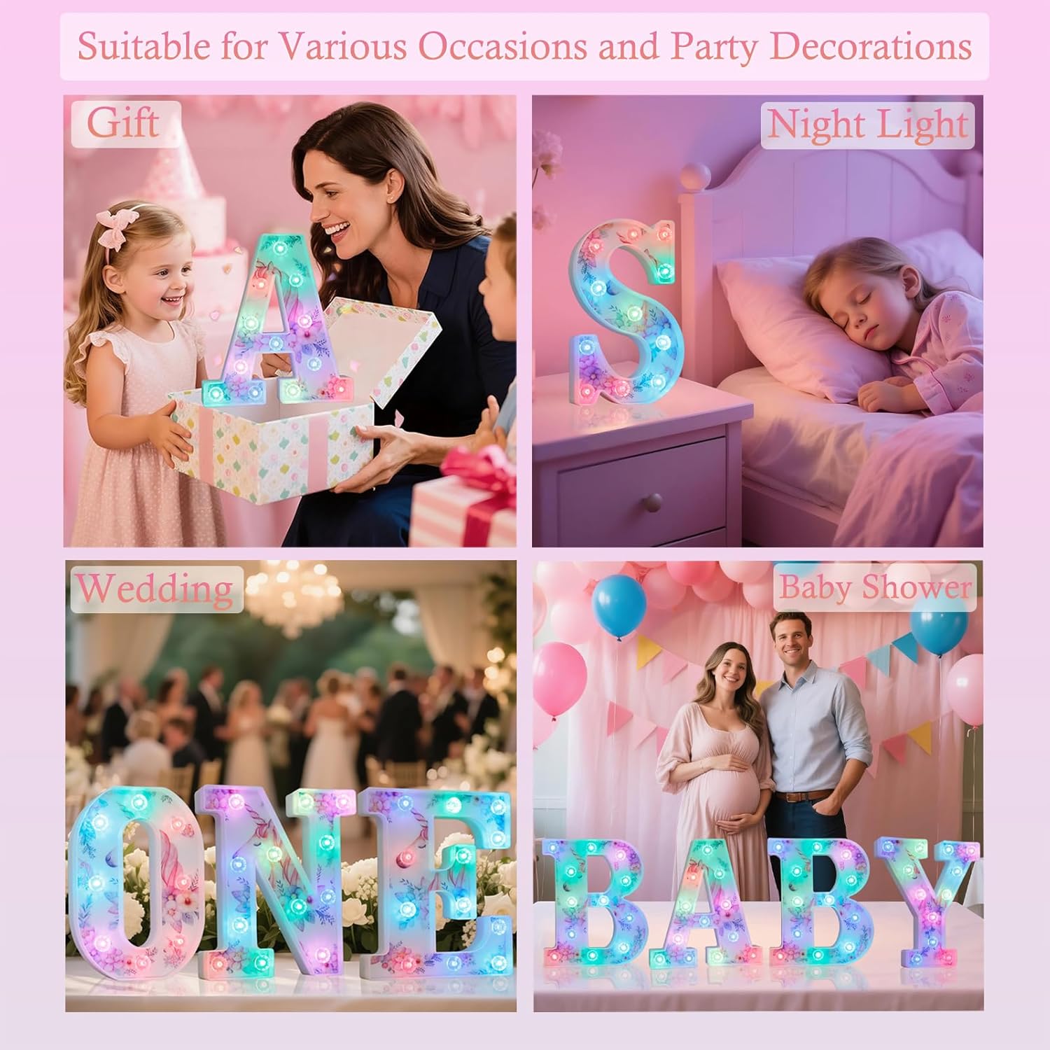 Thumbnail 1 de Unicorn Light Up Letters LED marquee sign with diamond design, 18 colour modes and remote