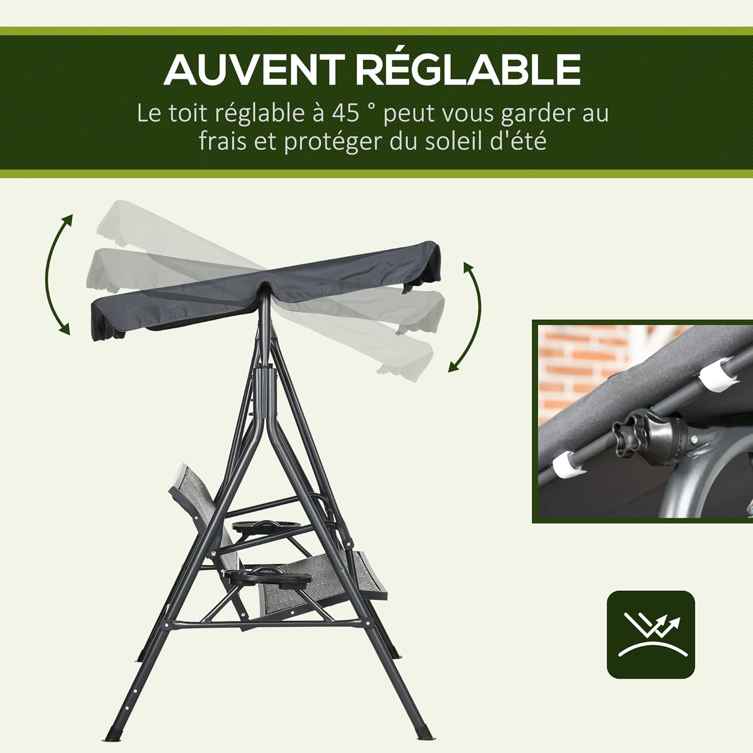 Detalle 2 de Outsunny Balancelle 3 Places Toit Inclinaison