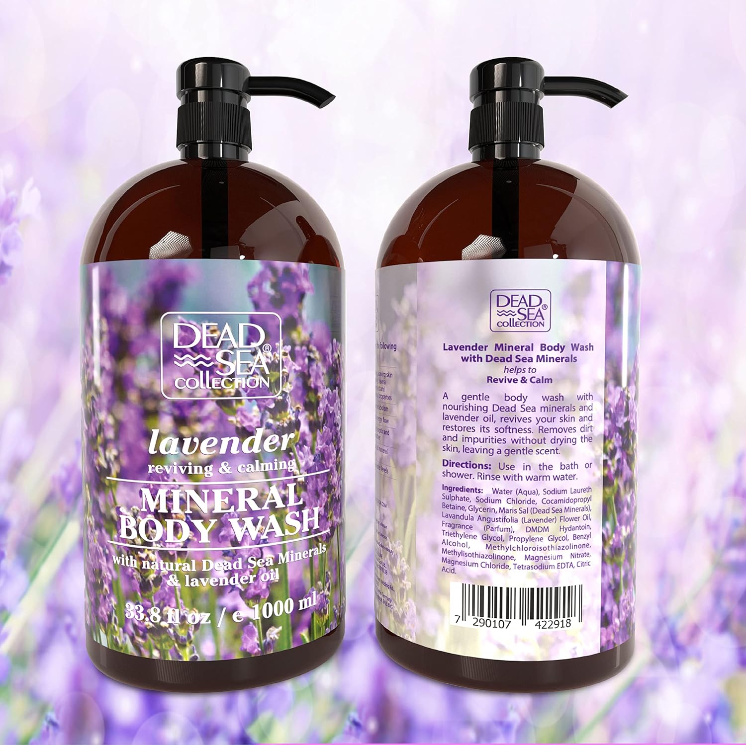 Detalle de Dead Sea Collection Lavender Body Wash: Pure Dead Sea Minerals + Lavender Oil (Pack of 2, 67.6 fl oz)
