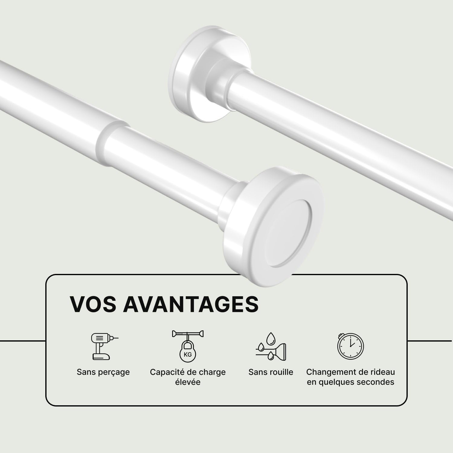 Detalle 2 de MEISENBERG Barre de Douche Extensible 110-200 cm
