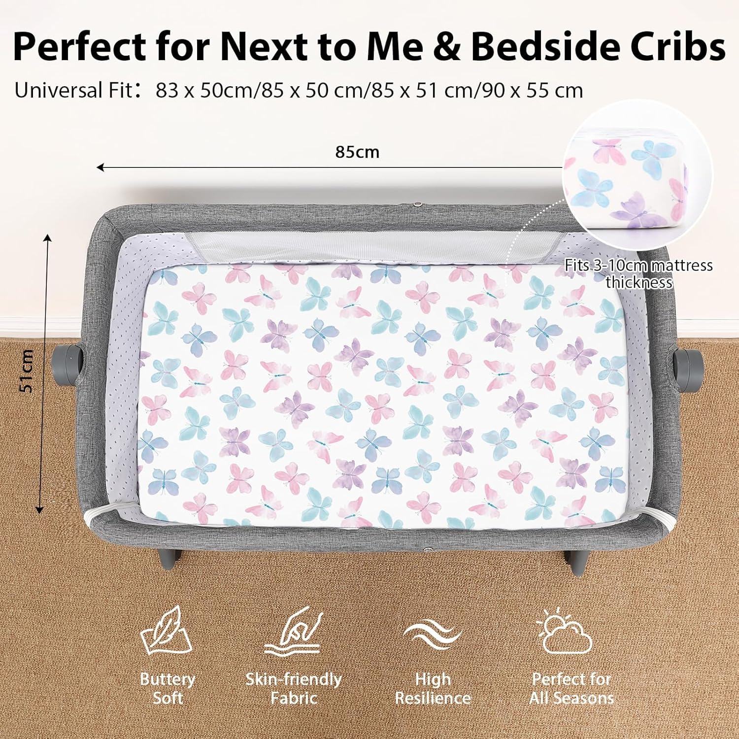 Thumbnail 2 de FIEMOL Next to Me 85x51cm 3-Pack Crib Sheets