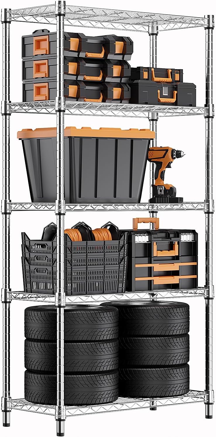 Detalle de M MZG E3560160OH501LB-AUU 5-Tier Steel Shelving Unit, Chrome, Adjustable