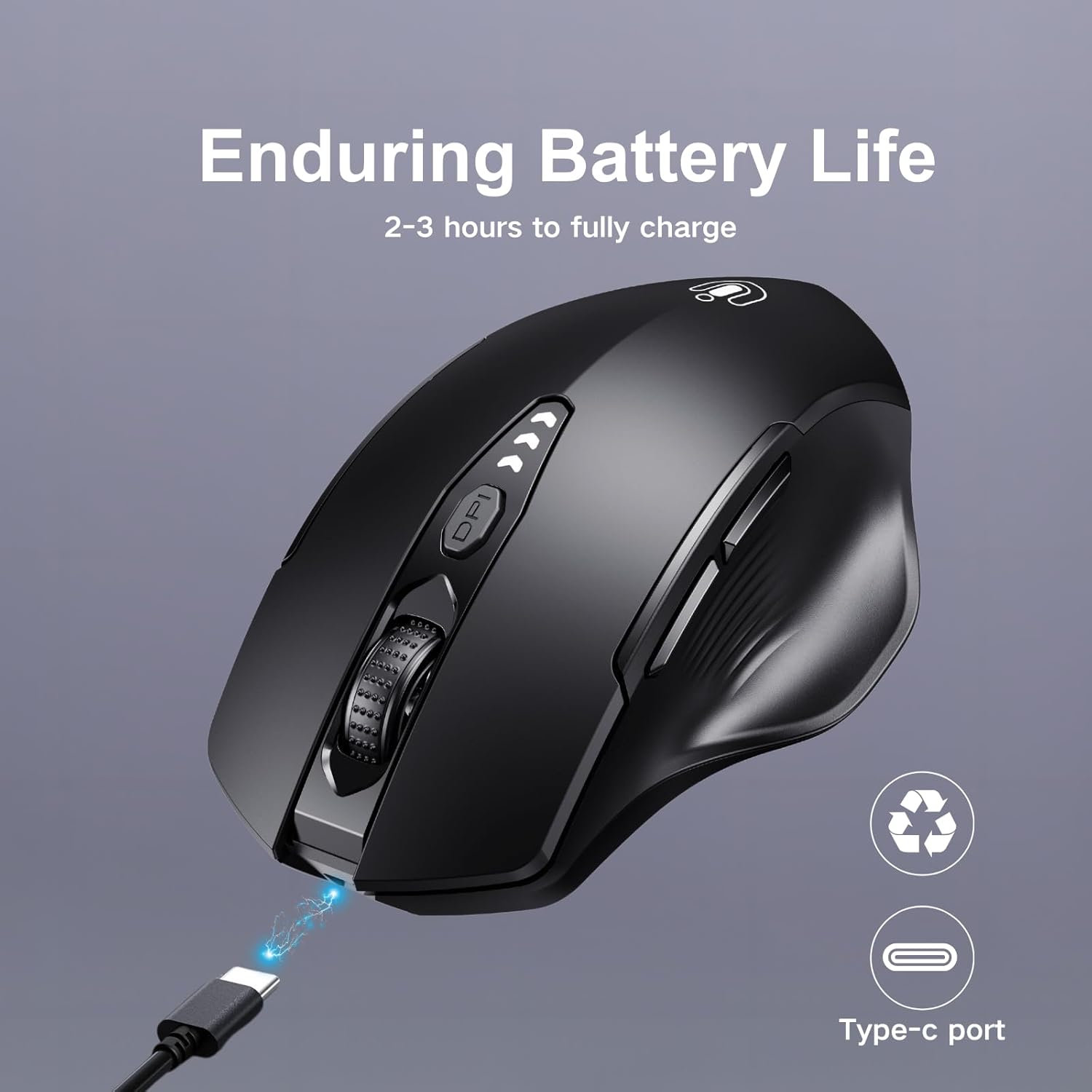Detalle de Uineer Bluetooth Maus mit Tri-Modus (BT 5.0/4.0 + 2,4 GHz), 4 DPI und Batteriestandsanzeige – schwarz