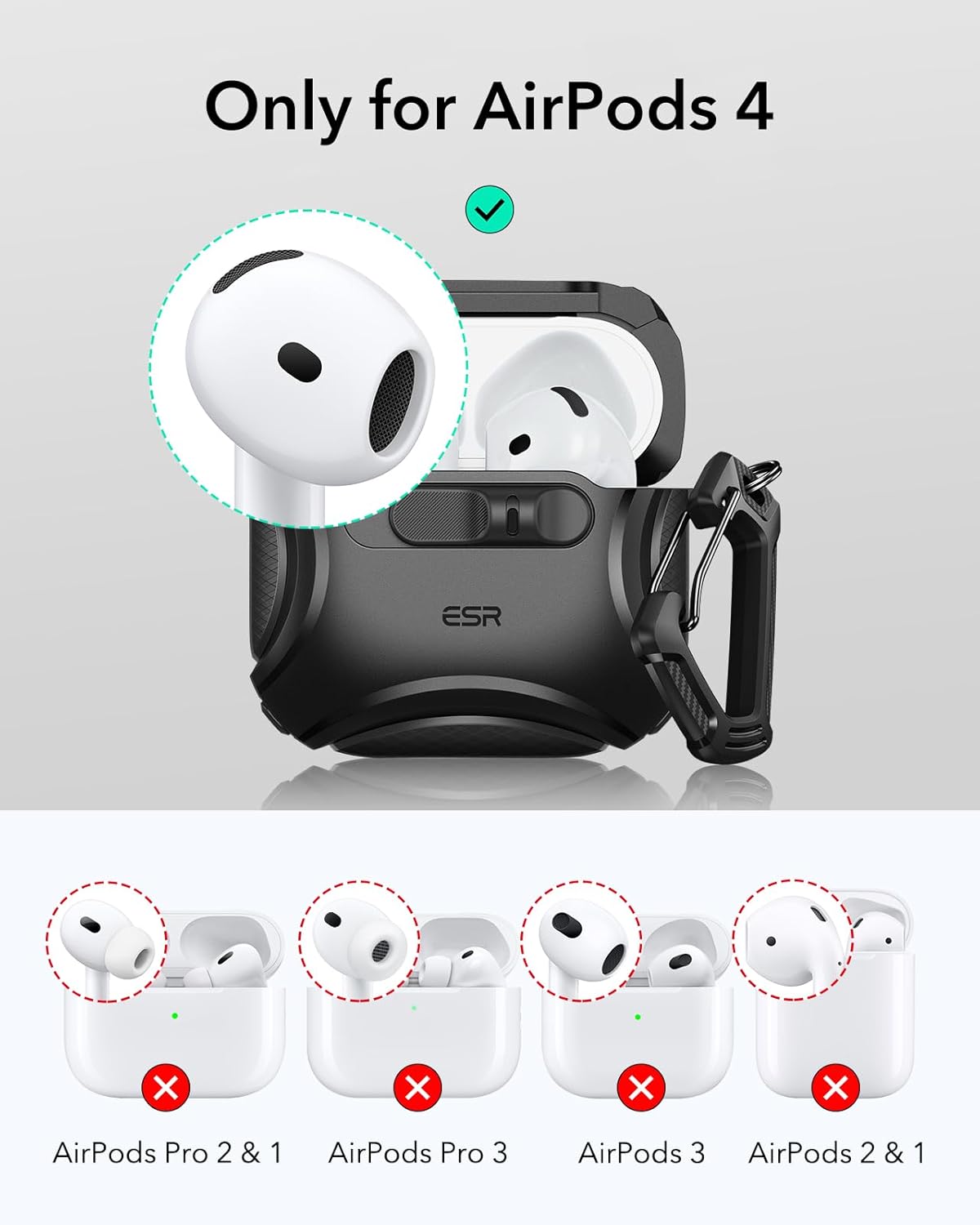 Thumbnail 1 de ESR for AirPods 4 Case (2024, USB-C) with MagSafe, Drop-Proof Lock & Slide Open (Cyber Series) — Black