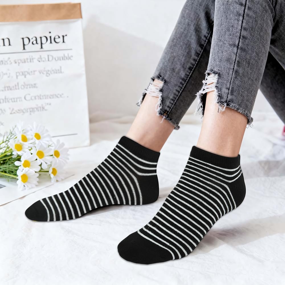 Detalle 2 de DiULi 10 paires de chaussettes femme courtes fantaisie en coton (35-42)