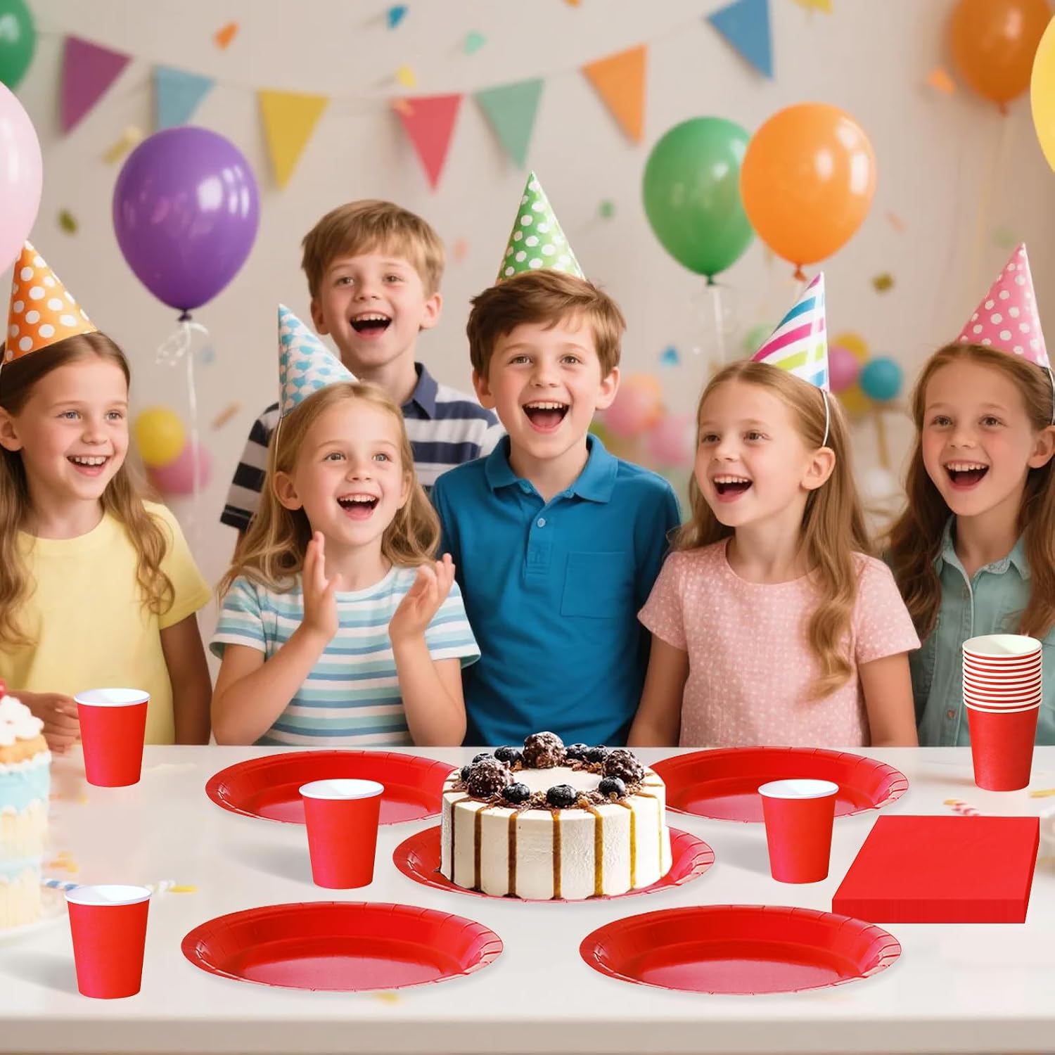 Thumbnail 6 de ZblPyro Red Paper Party Tableware Set, 120 Pieces for 40 Guests