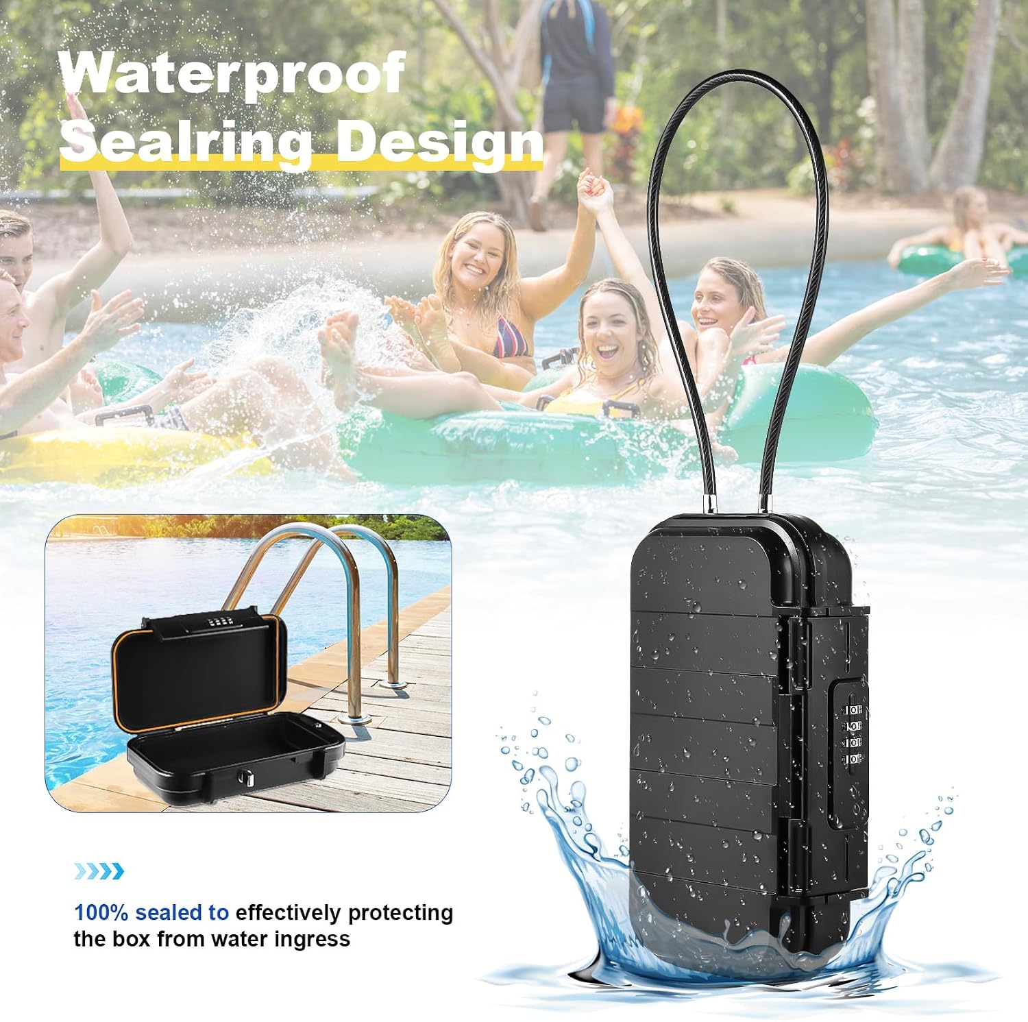 Detalle de Hurinan tragbarer Safe mit Code (4-stellig), wasserdicht & mit abnehmbarem Drahtseil – Reisesicherheitskoffer schwarz
