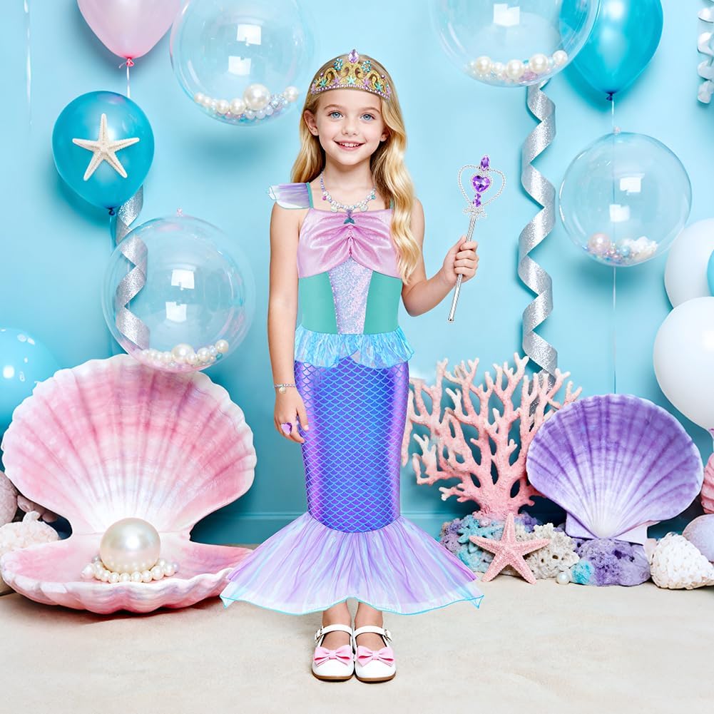 Detalle 1 de AOOWU zeemeerminnenkostuum voor meisjes met tule en accessoires