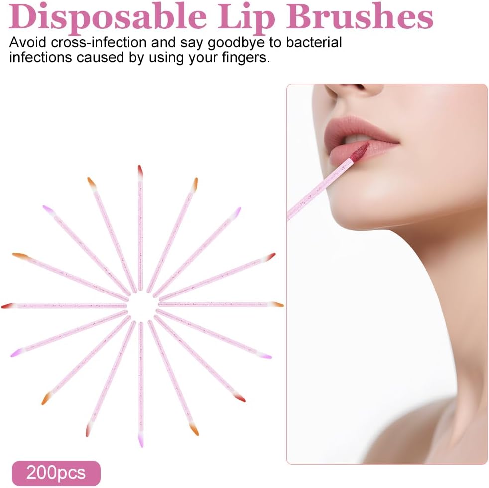 Thumbnail 2 de Alaoo 200 Pennelli Labbra Monouso – Applicatori per Rossetto in Cristallo Rosa (Versione Crystal)