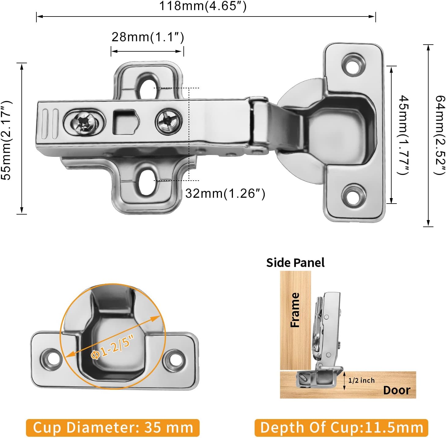Detalle 2 de Chibery 0760ac2f-fe3b-4d3e-8829-3d35d0f336bd Full Overlay Soft-Close Hinges