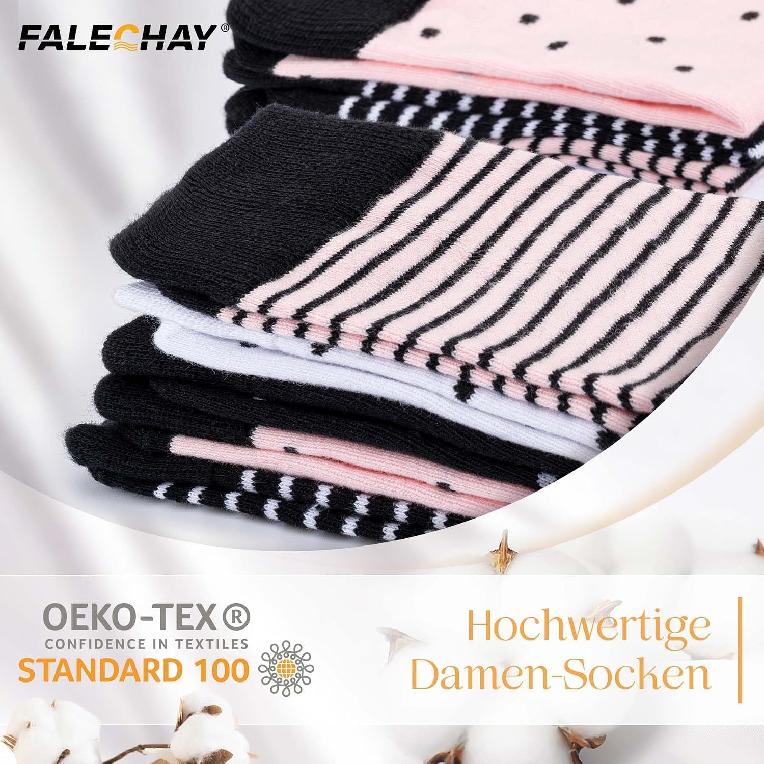 Detalle de Falechay 10 Paar Damen Sportsocken mit Punkt-Streifenmuster (Baumwolle) 35-42