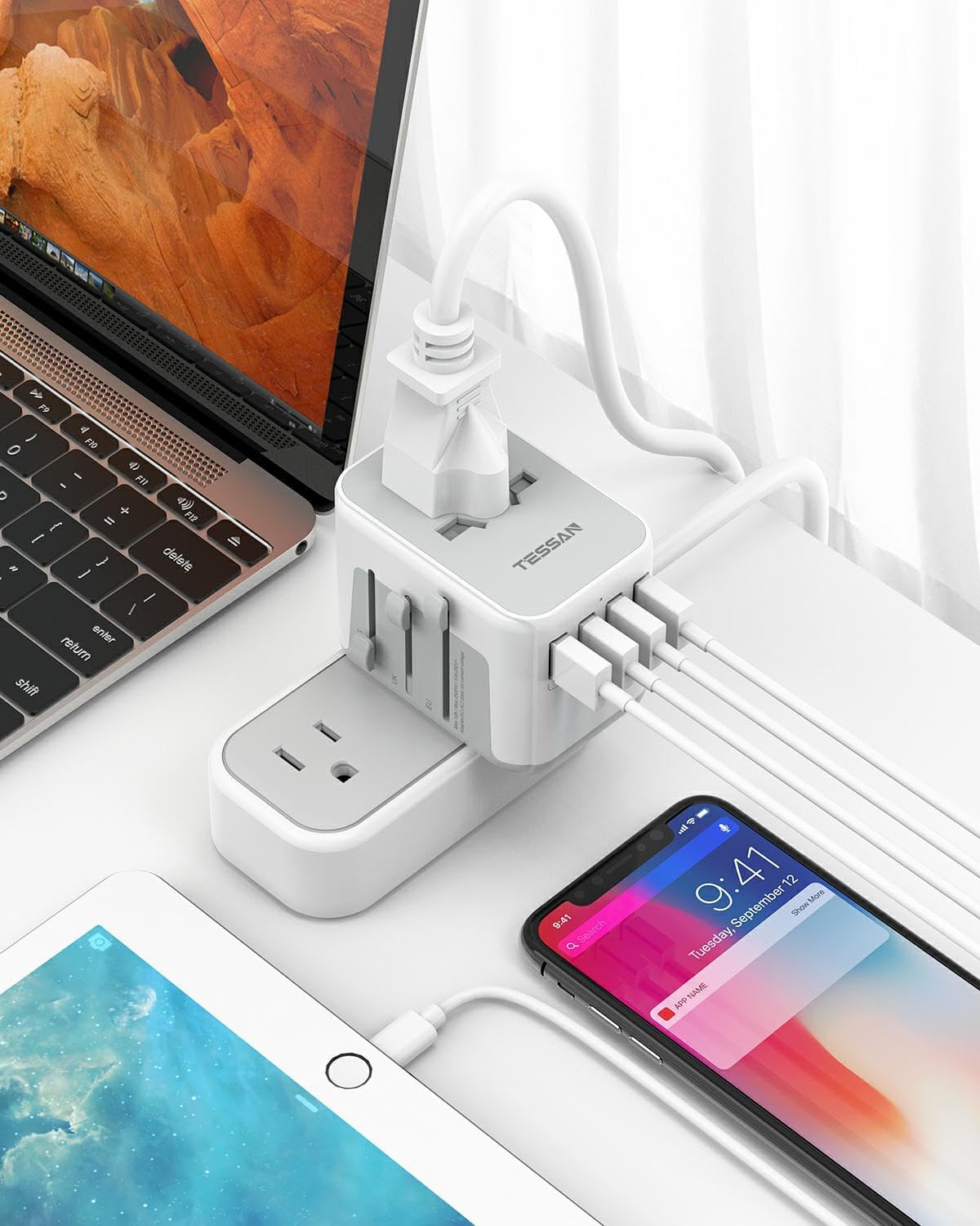 Thumbnail 3 de TESSAN Adattatore Universale da Viaggio 5 in 1: presa con 1× presa CA e 4× USB A