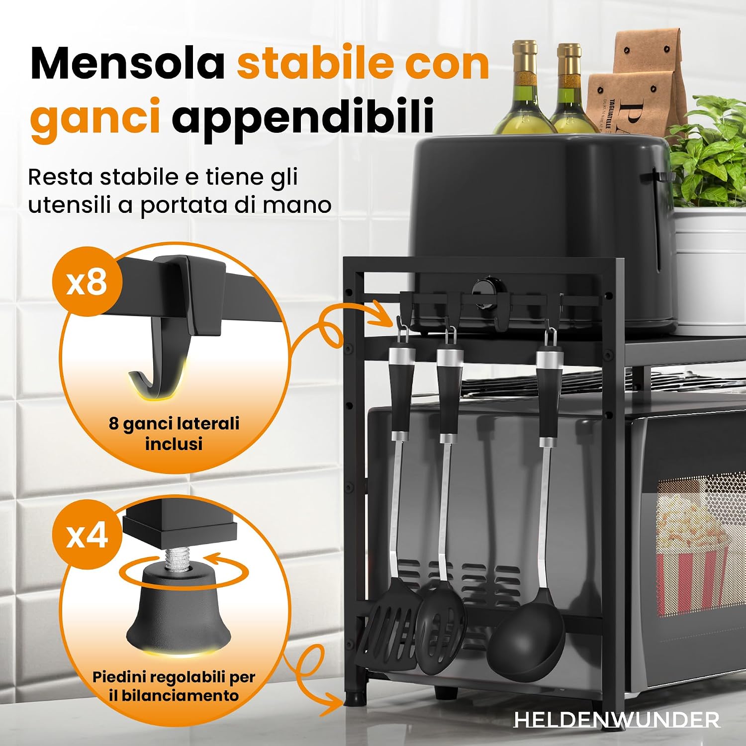Thumbnail 3 de Heldenwunder Mensola MobileCucina Salvaspazio in Acciaio (2 Ripiani) per Microonde: Versatile e Regolabile