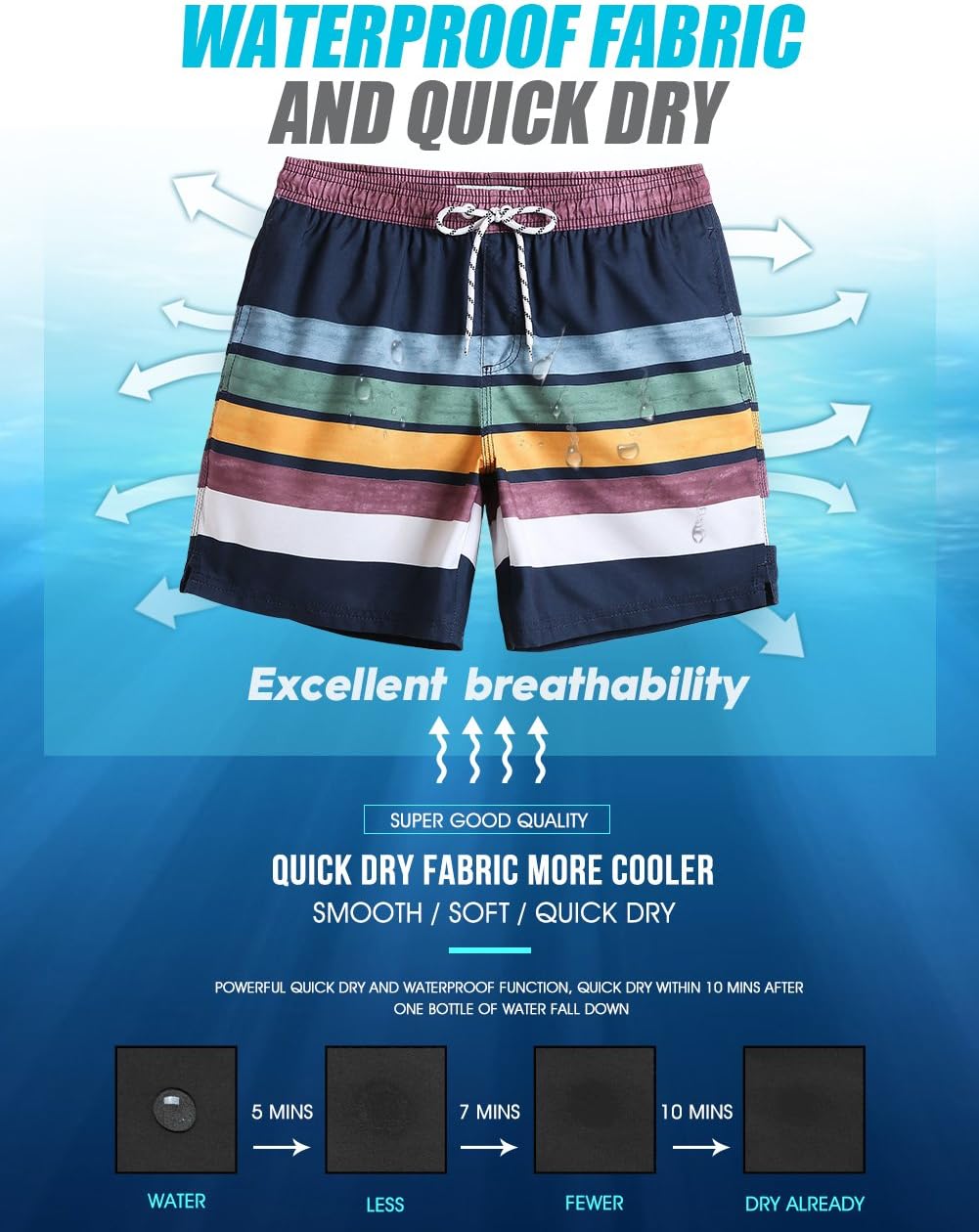 Thumbnail 5 de MaaMgic Men’s Quick-Dry Swimming Shorts with Mesh Lining (Trunks, Casual Lounge Style)
