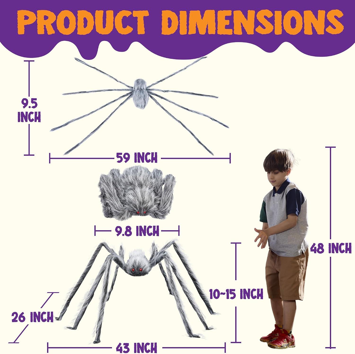 Thumbnail 5 de JOYIN 16484 Giant Halloween Spider Decoration, Gray Plush, Adjustable Legs