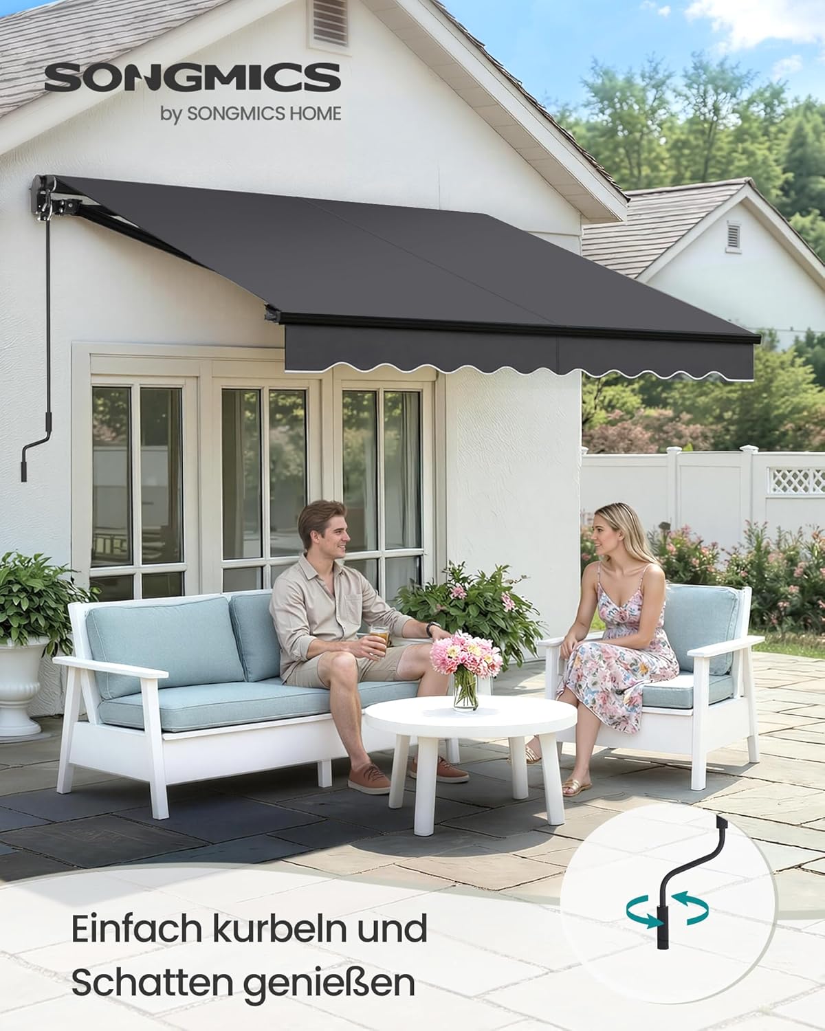 Thumbnail 1 de SONGMICS Gelenkarmmarkise GSA306GZ01 (300 x 250 cm) mit Handkurbel – UPF 50+ Sonnenschutz fürs Balkon-Setup
