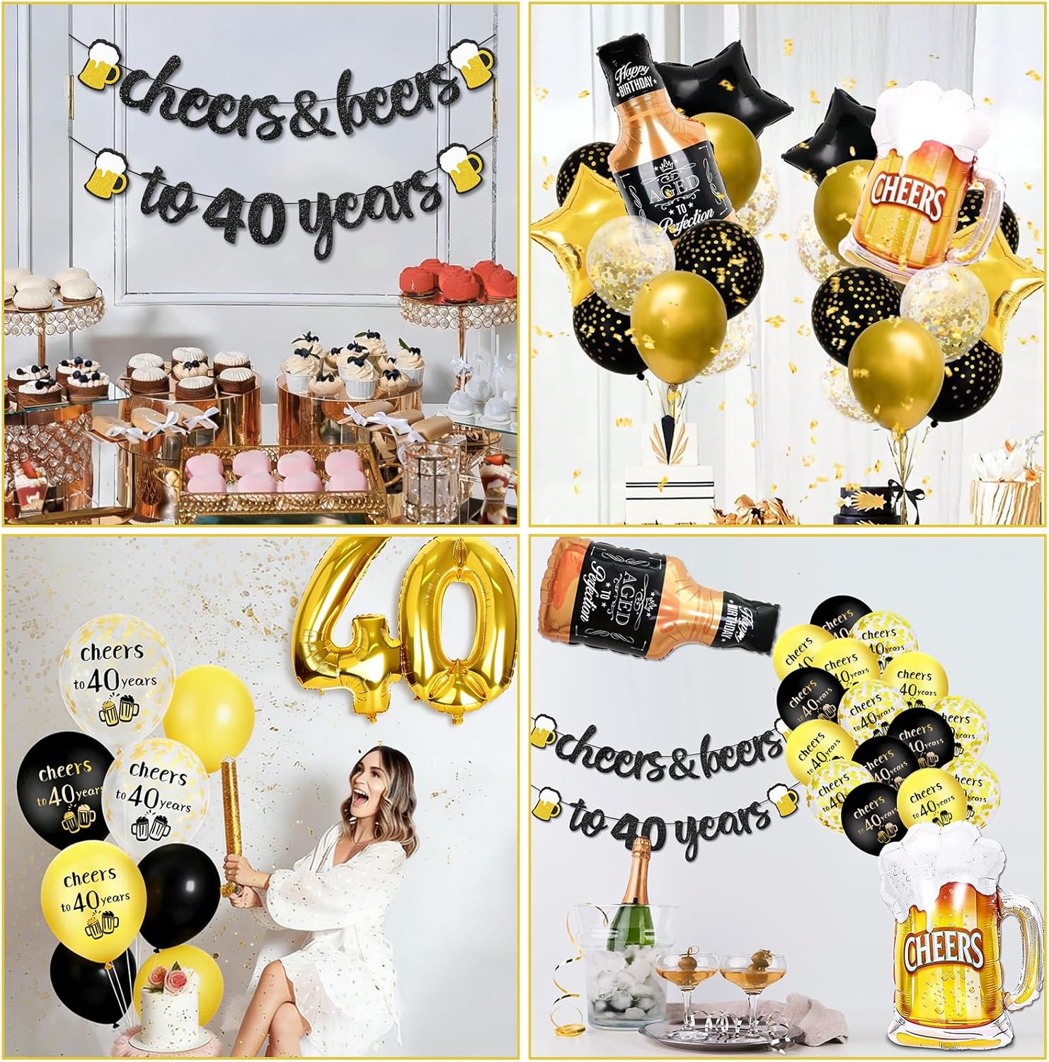 Thumbnail 5 de 40th Birthday Decoration Kit: Happy 40 Balloons, 40 Banner & Black & Gold Foil Balloons