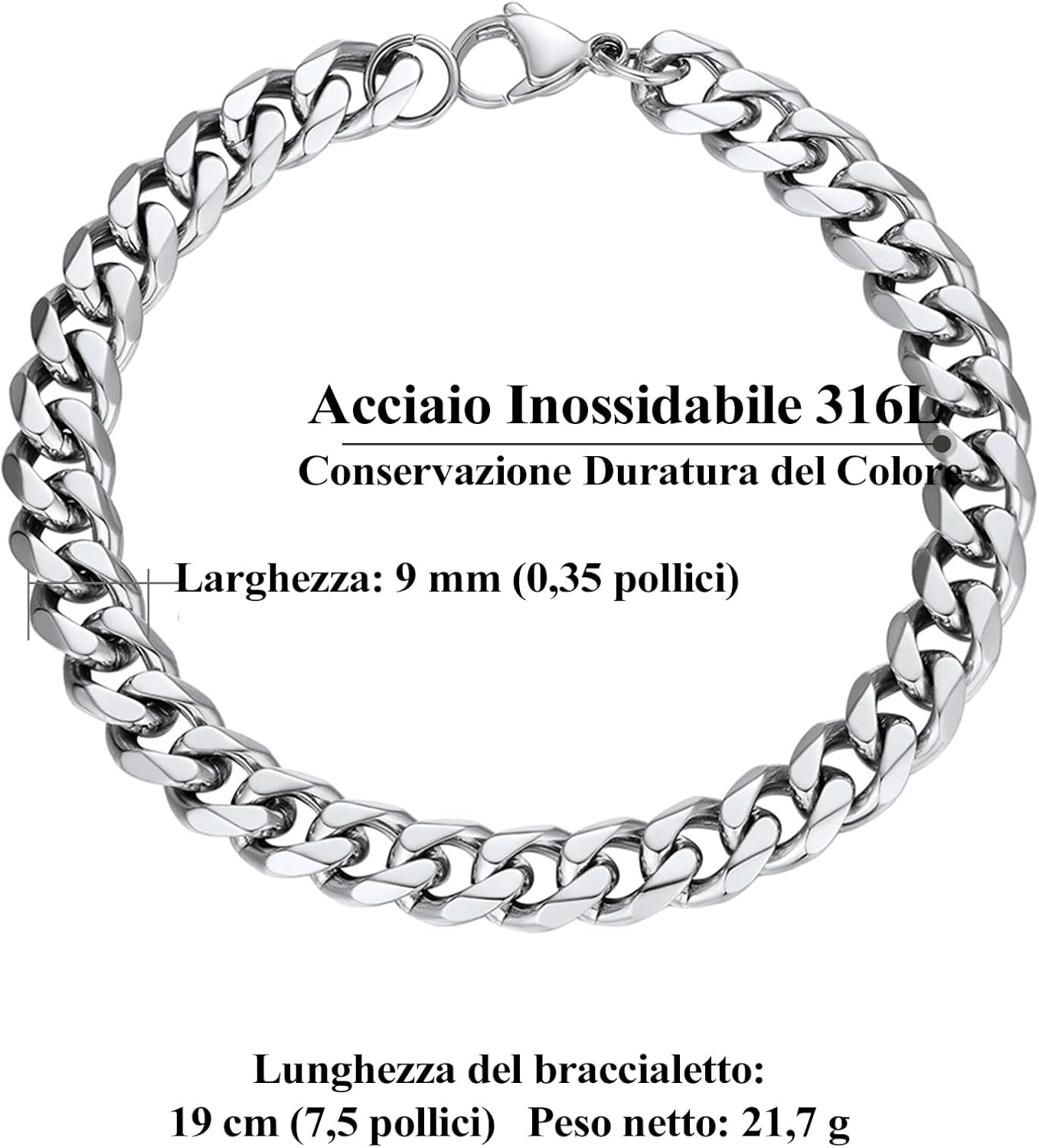 Thumbnail 3 de PROSTEEL Bracciale da uomo a catena cubana (acciaio inossidabile/18K placcato) larghezza 3/4/6/9/10/12 mm