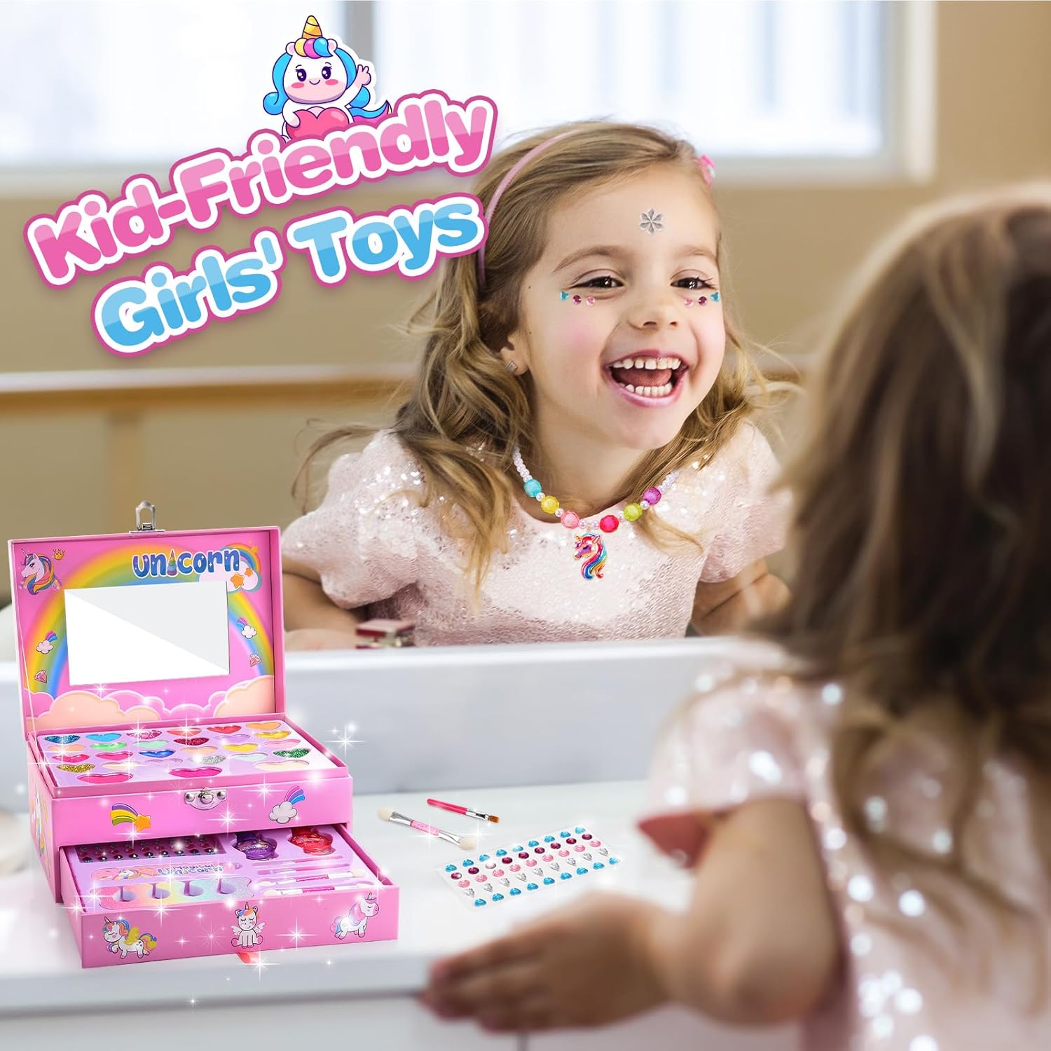 Detalle de Unicorno Trucchi Bambina 3–9 anni: kit trucco lavabile con astuccio unicorno