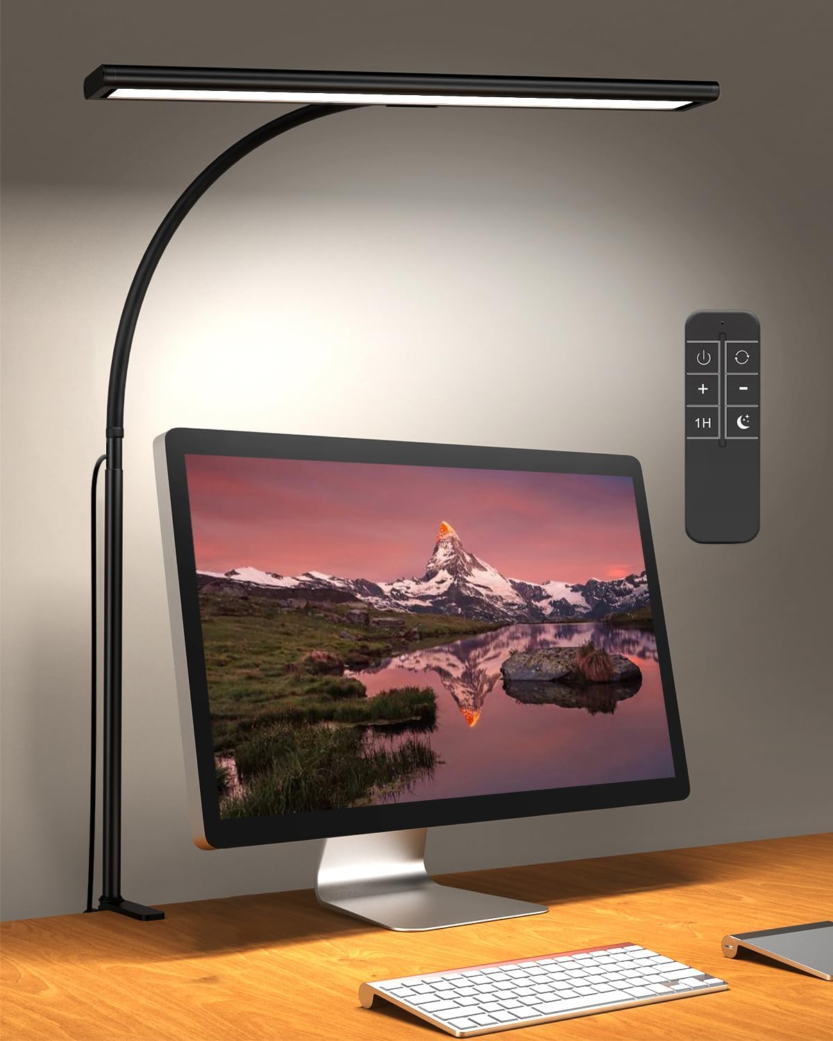 Detalle de iFalarila 160 LED lámpara de escritorio con pinza y mando a distancia (70 cm, cuello flexible 360°)