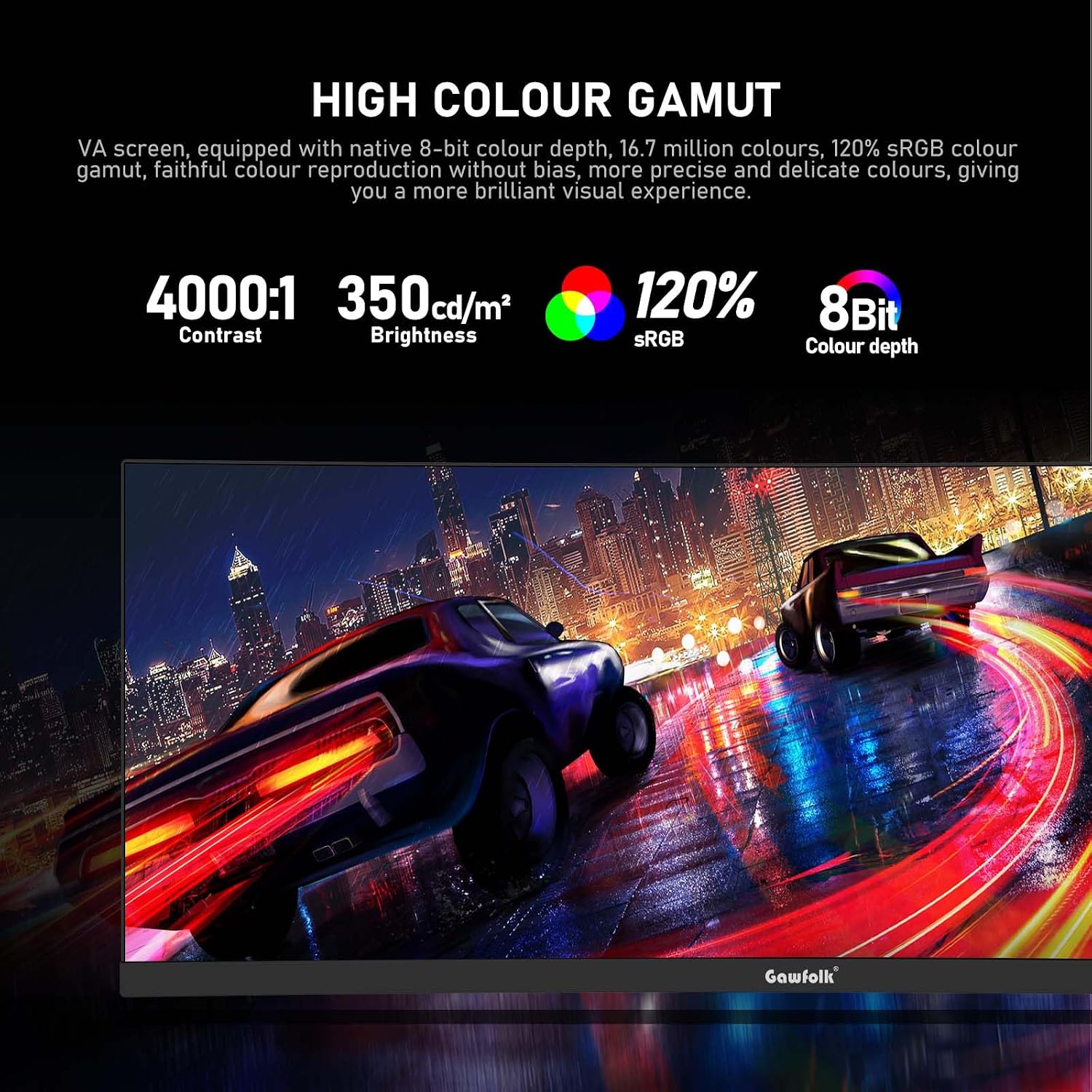 Thumbnail 3 de Gawfolk 34 Inch Ultrawide Curved 165Hz Gaming Monitor (UWQHD 3440x1440) with Liftable Stand