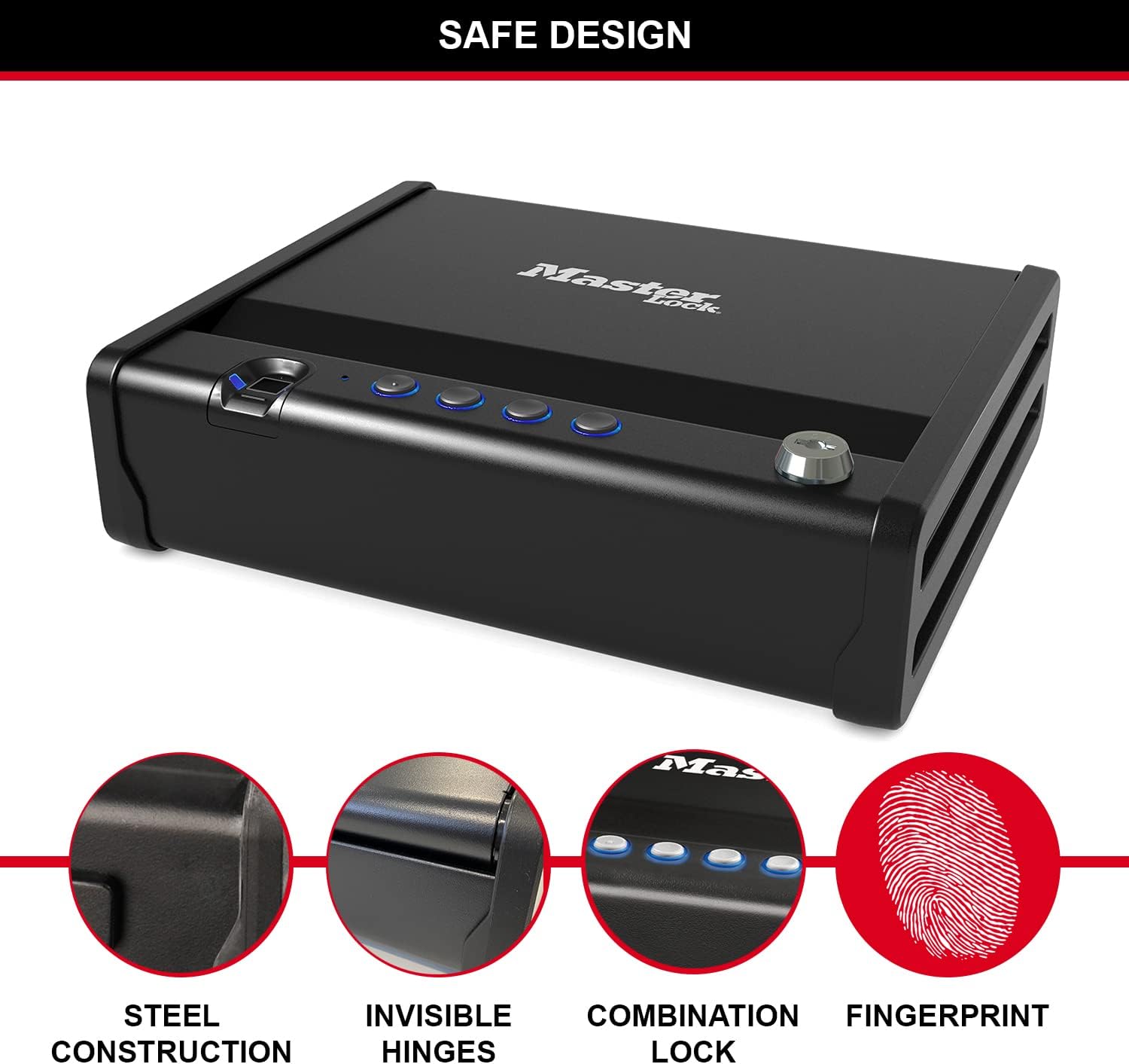 Detalle 2 de MASTER LOCK Cassaforte biometrica MLD08EB Small: sicurezza discreta per gioielli e oggetti preziosi